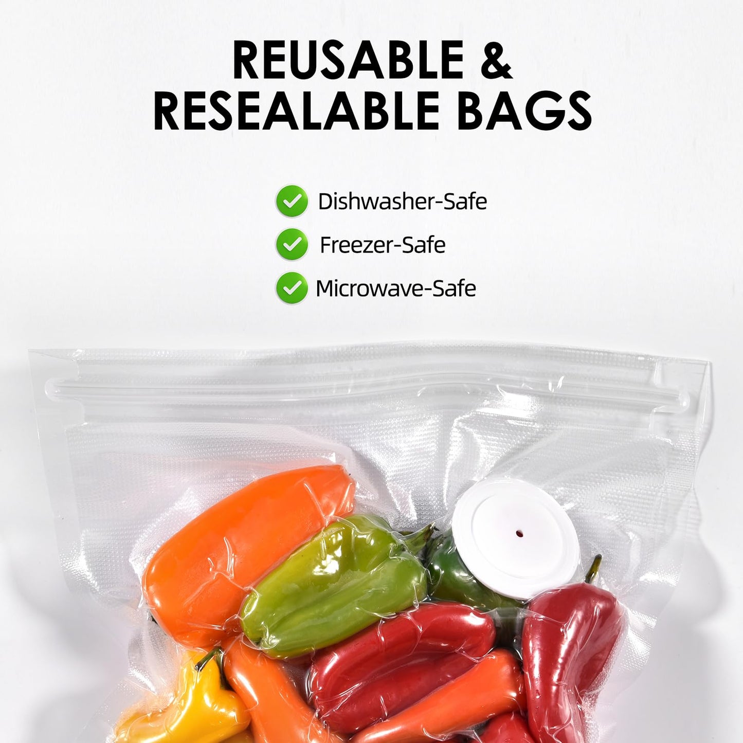 VENMATE Reusable Vacuum Sealer Bags, 15 Pack BPA-Free 8×8 Inch, Heavy-Duty Commercial Grade, Leak-Proof, Freezer Microwave Sous Vide Safe