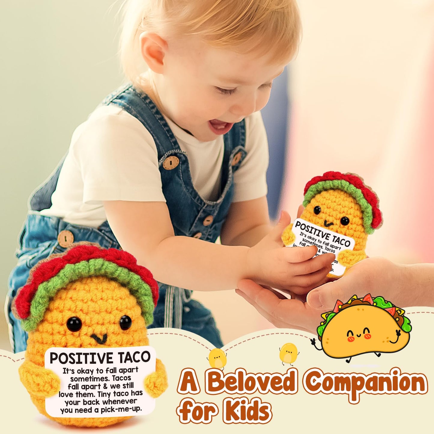Positive Crochet Taco Birthday Gifts for Women Men Teacher Appreciation Mothers Day Graduation Gift Adult Kids Son Mom Dad Daughter Sister Friend Coworkers Self Care Card Inspirational Support
