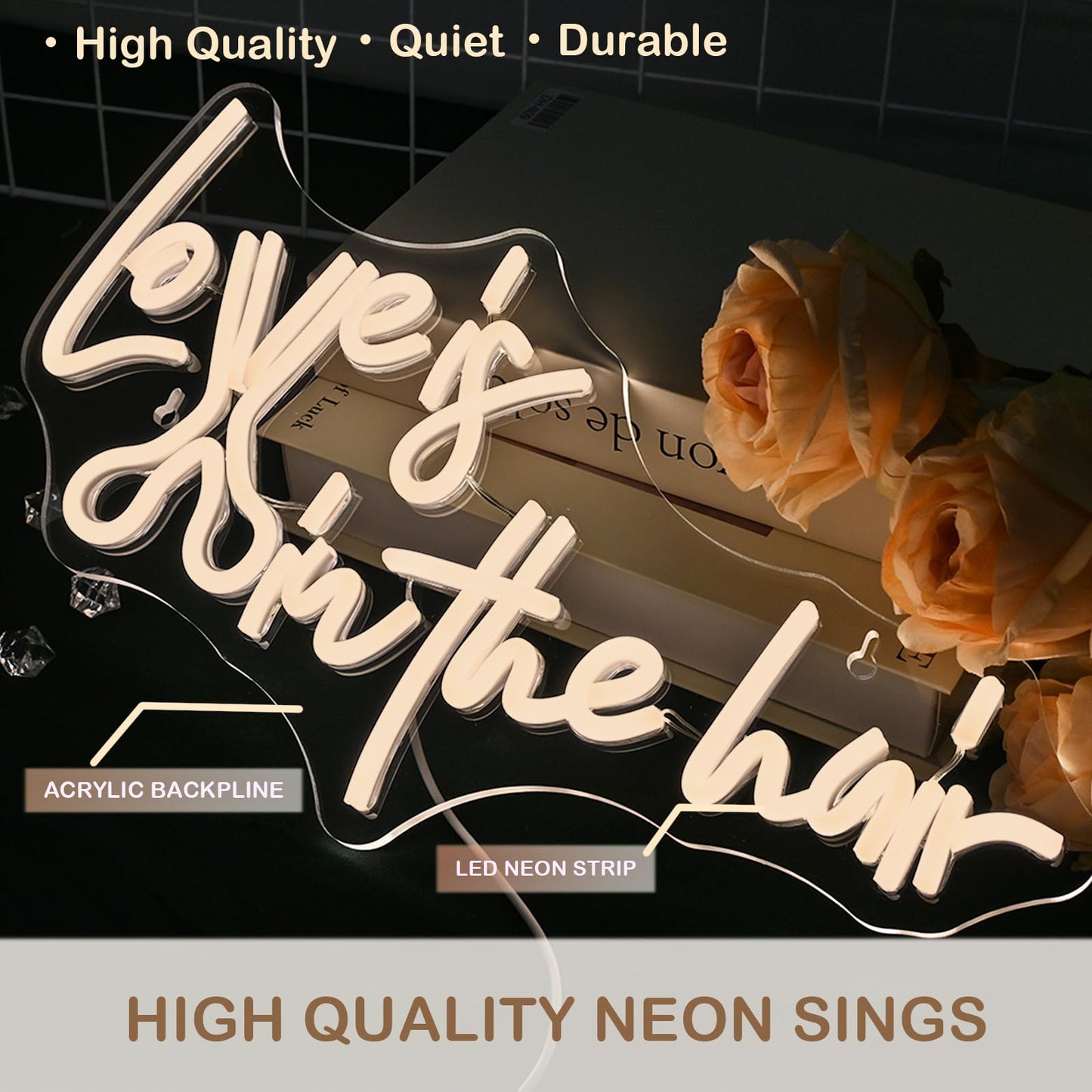 Wanxing LED Neon Sign for Hair Salon Decor Love Is in the Hair Neon Light Dimmable for Beauty Studio Party Salon Wall Decor Love Sign Gifts for Hairdresser and Beautician