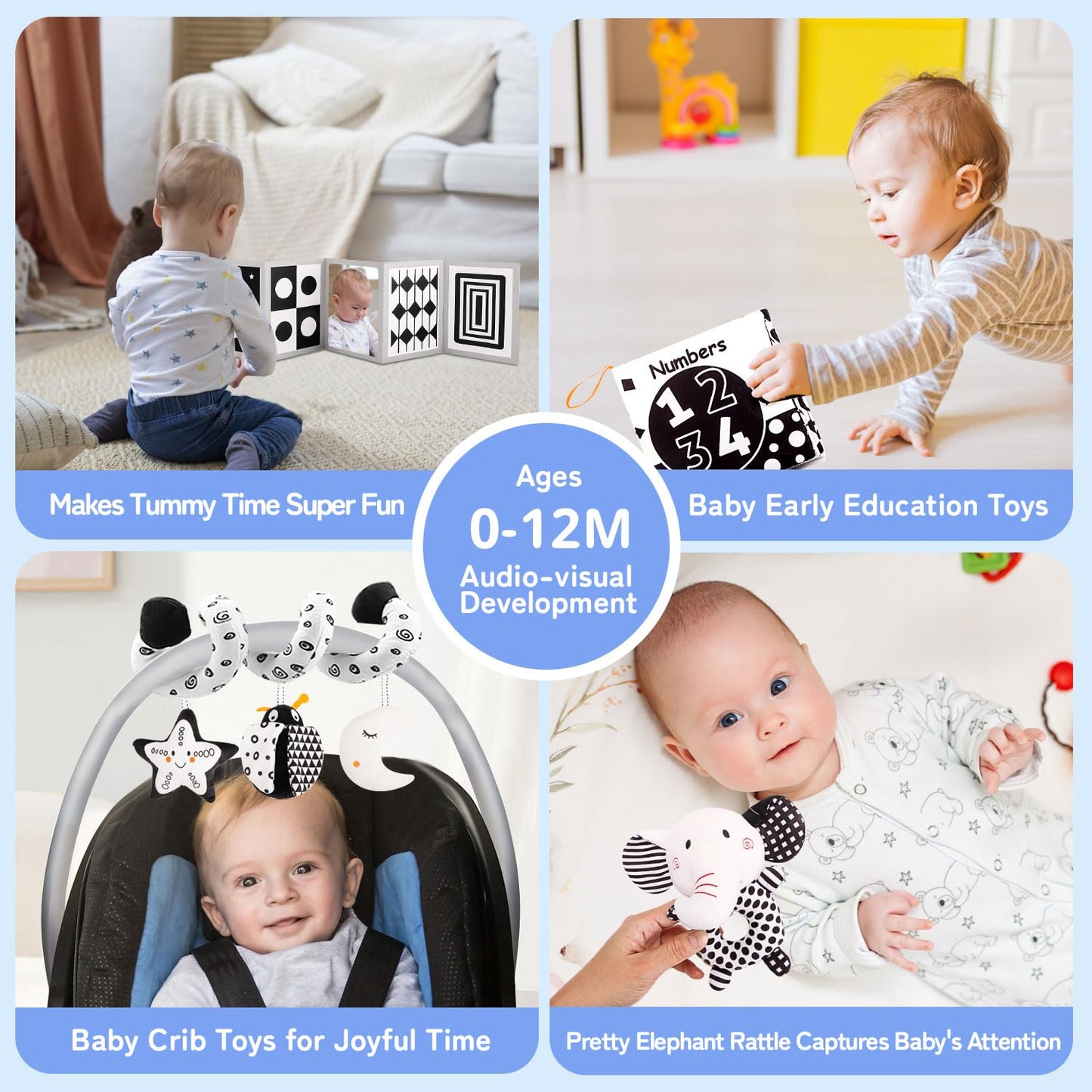 Flyxingxia High Contrast Baby Toys for Newborn, Black and White Baby Sensory Toys for 0-6-12 Months Brain Development, Montessori Infant Toys for Baby Boy Girl Shower Gifts