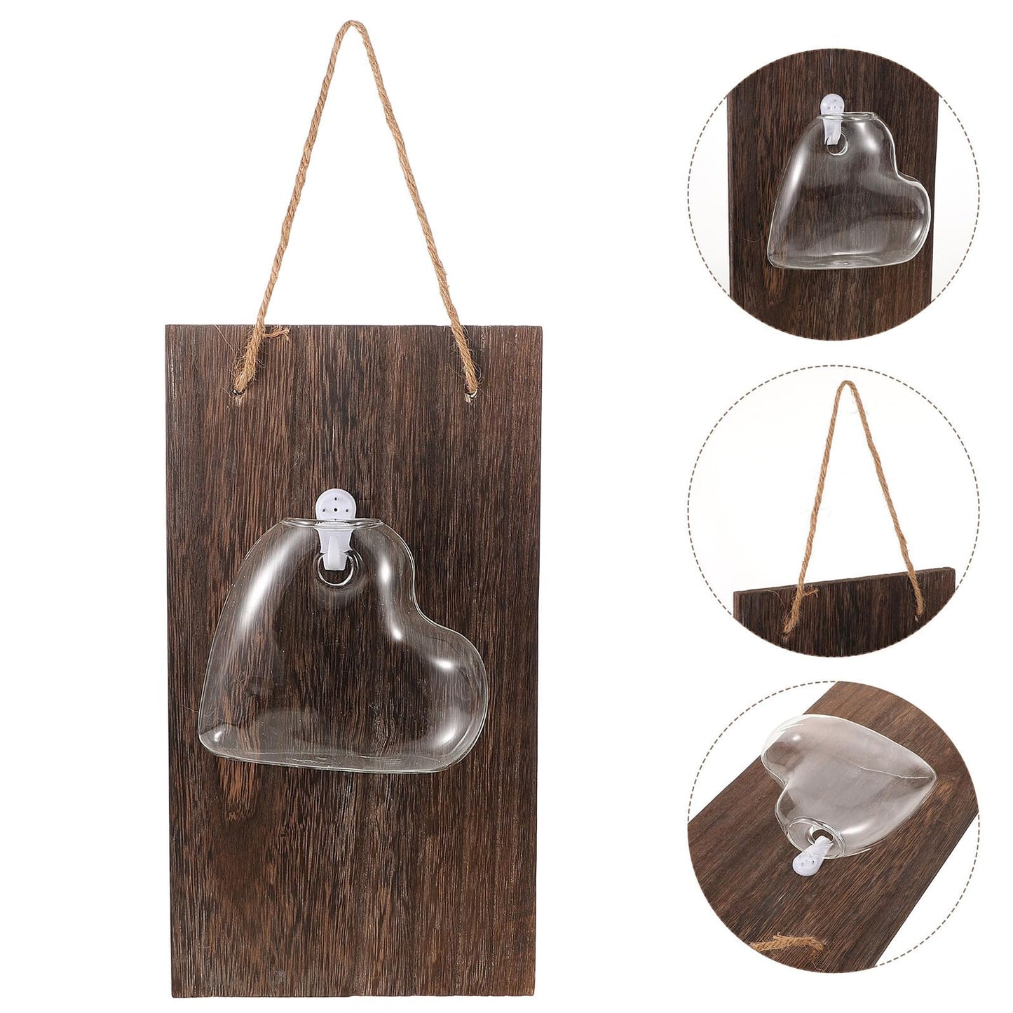 TOMETURE Wall Mounted Glass Hydroponic Flower Vase with Wooden Stand, Indoor Plant Terrarium for Home Décor and Green Plant Propagation