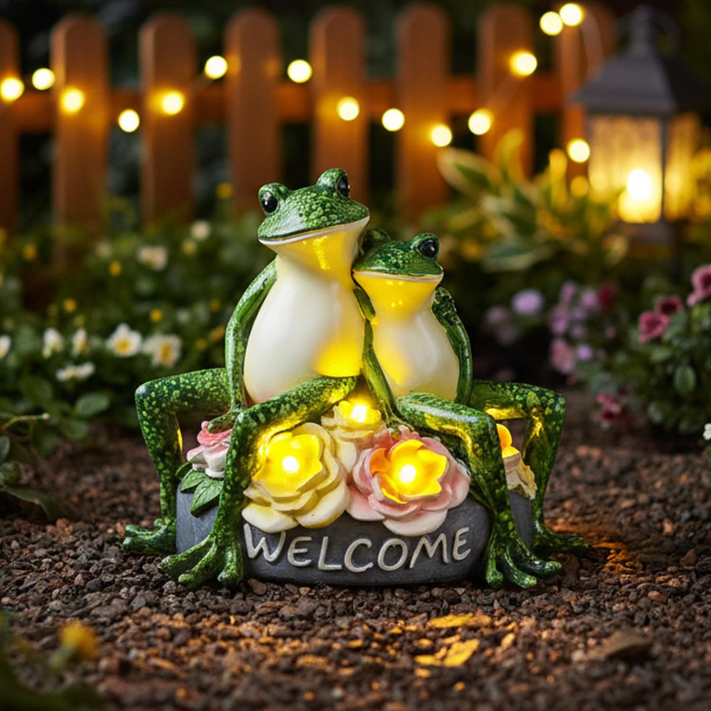 Solar Frog Garden Statues Outdoor Decor - 5.5" Resin Frog Figurine with Welcome Sign, Waterproof Yard Art Ornament for Patio Lawn Porch, Unique Housewarming Birthday Gifts for Women Mom Grandma