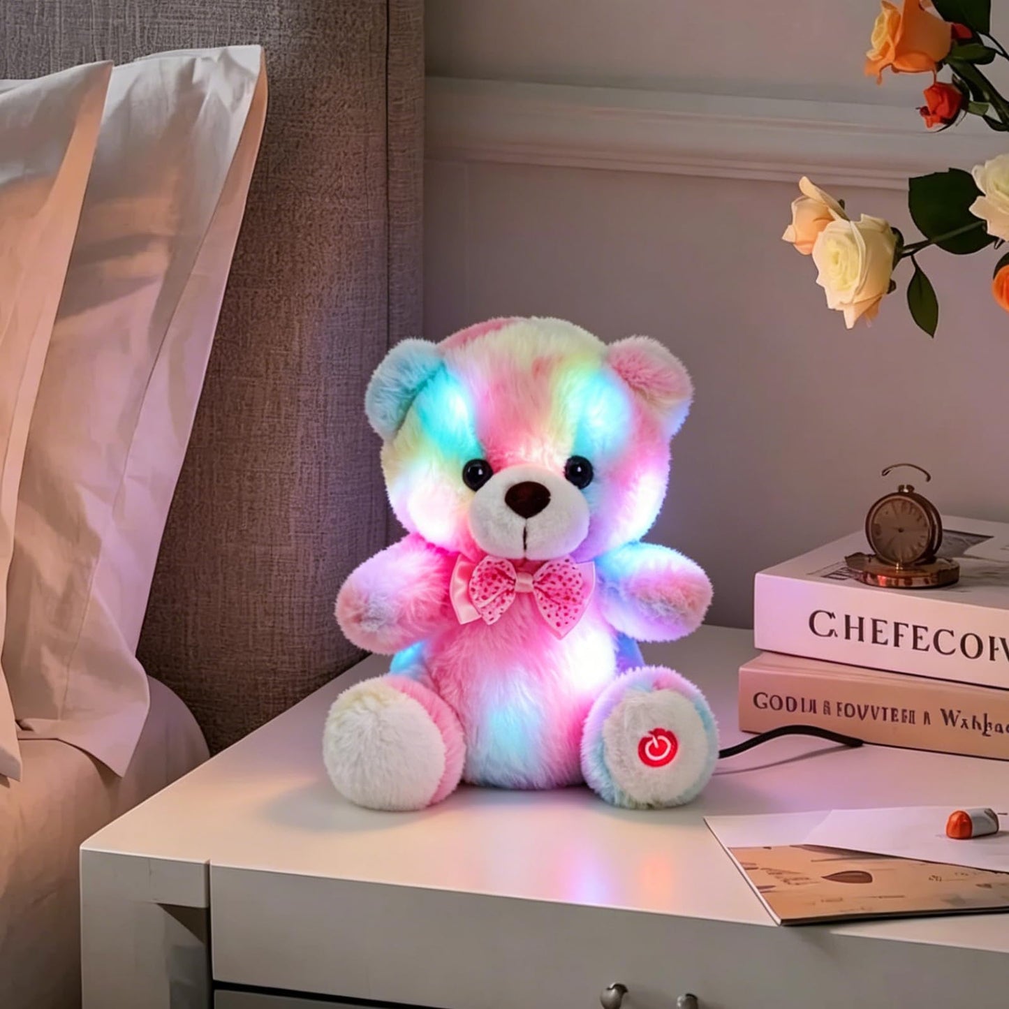 BSTAOFY Light up RainbowTeddy Bear LED Stuffed Animal Soft Nightlight Glow Bear Plush Toy Gifts for Kids Mom Girls Birthday Valentines, 8"