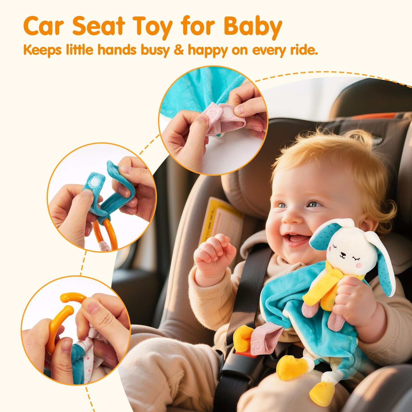 hahaland Baby Lovey Security Blanket, Plush Hanging Sensory Toy with Teether, Rattle & Crinkle for Infant 0-3-6-12 Months, Christmas Set for Boys Girls Snuggle & Play