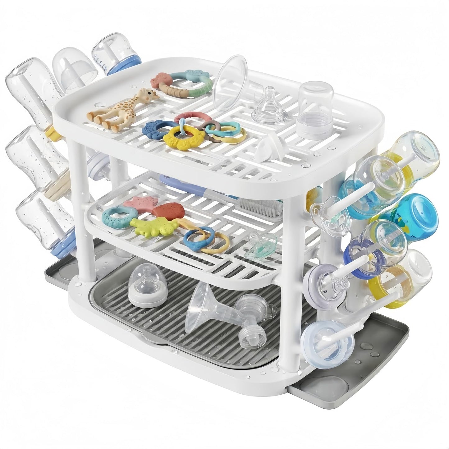 GREENDADI Baby Bottle Drying Rack,3-Tier Large Capacity Countertop Organizer with 360° Ventilation, Removable Drip Tray, Non-Slip Base – Easy to Clean Bottle Holder for Baby Accessories