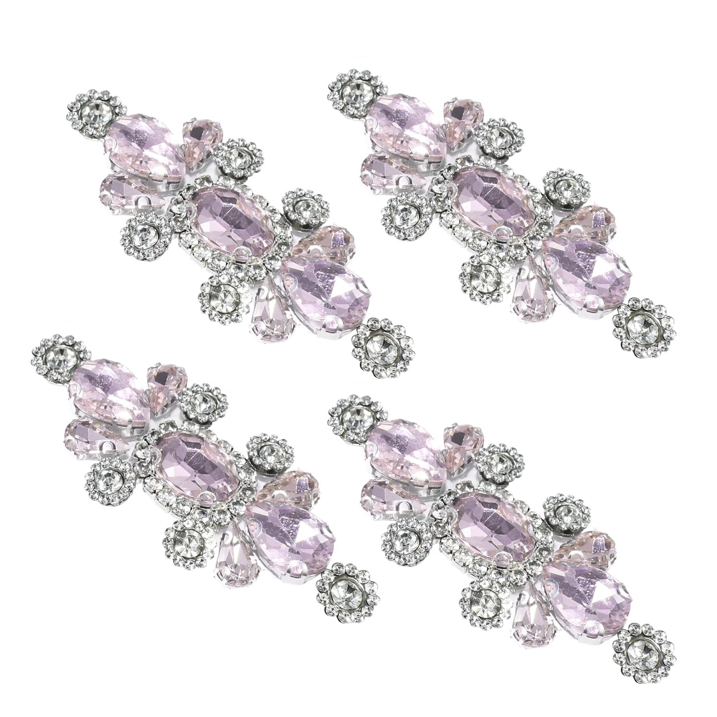 PANTOSS Rhinestone Applique Iron on Patches, Crystal Iron-On Flower Sequin Embellishments Trim for Bridal Sash, Wedding Dress DIY, and Evening Gown (4pcs, Pink)