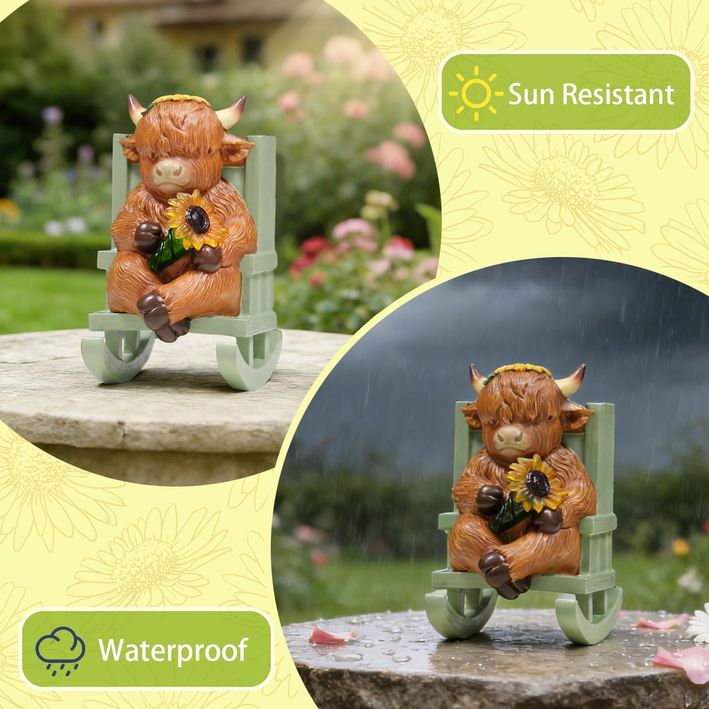 Sheaifun Solar Garden Statues Highland Cow Garden Decor Resin Highland Cow Statue with Light Animal Figurine Outdoor Yard Patio Lawn Decoration Housewarming Gardening Gifts for Women 3.5x5x6.5 in