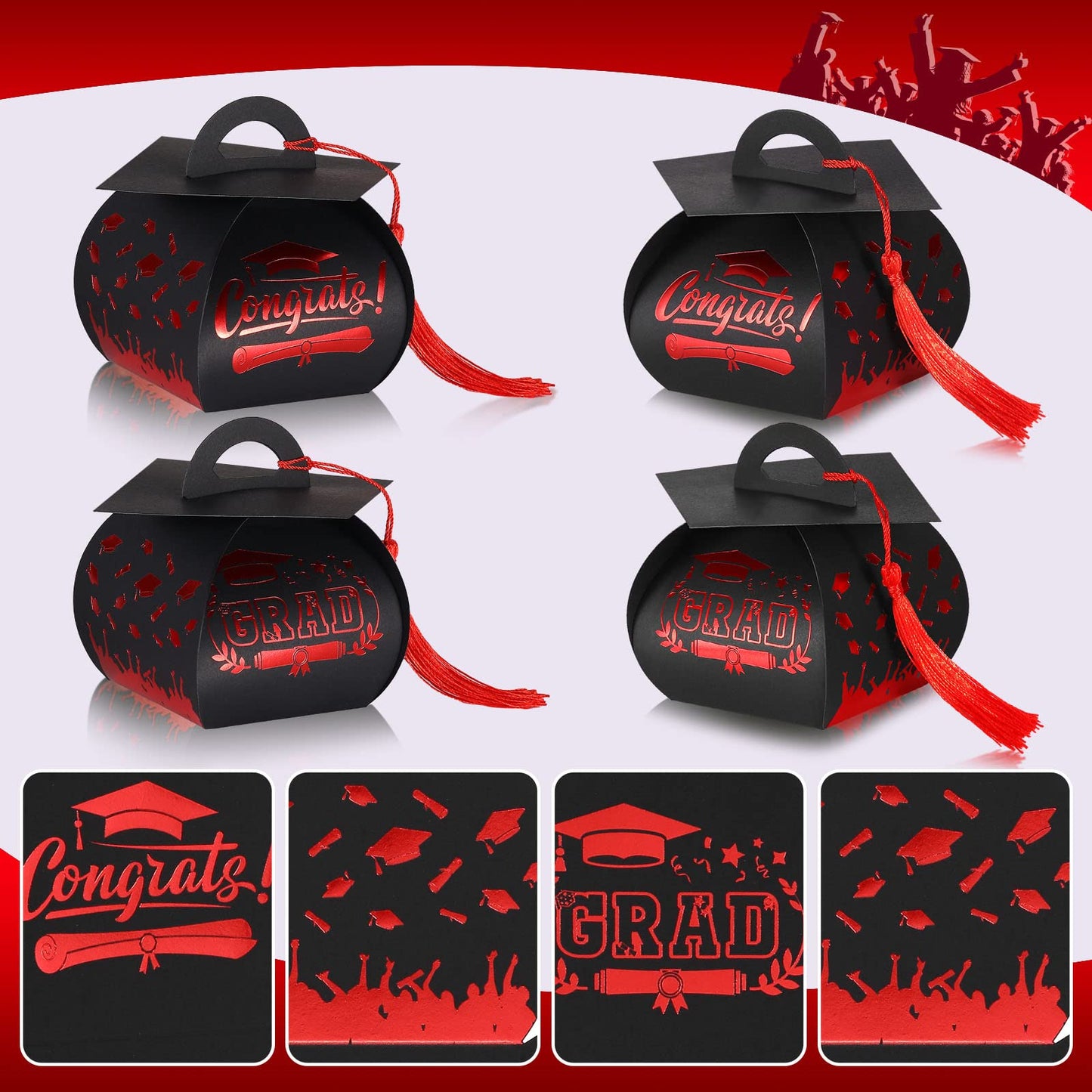 TaoBary 30 Pcs Graduation Cap Gift Boxes Graduation Decorations Class of 2026 Candy Box with Tassel for 2026 Grad Party Favors Supplies(Red)