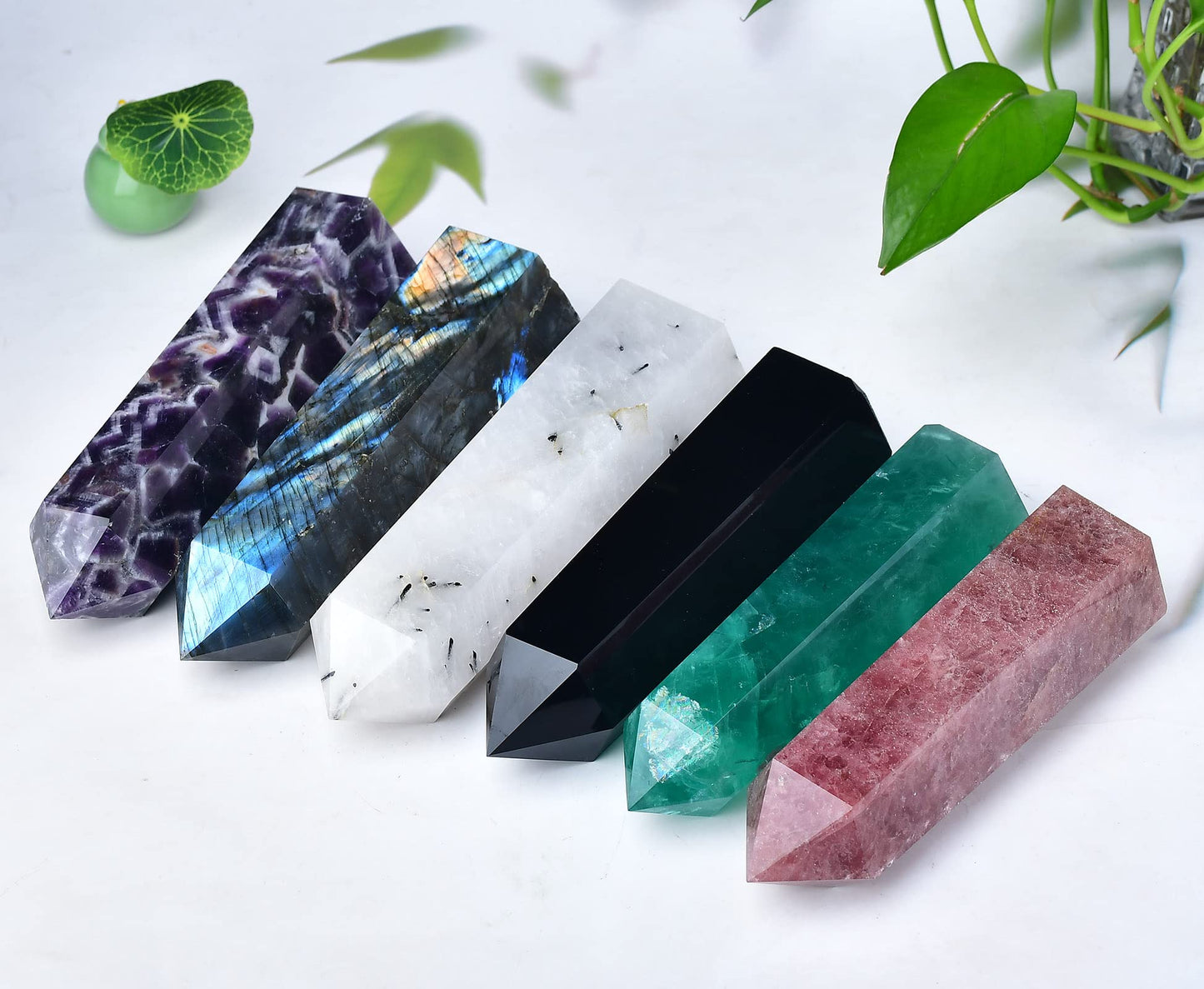 FZBHRO Large Crystal Towers Chevron Amethyst Wand 6 Faceted Quartz Point Purple Healing Crystal Stone Obelisk for Meditation Gifts 0.8-1.3 Pound