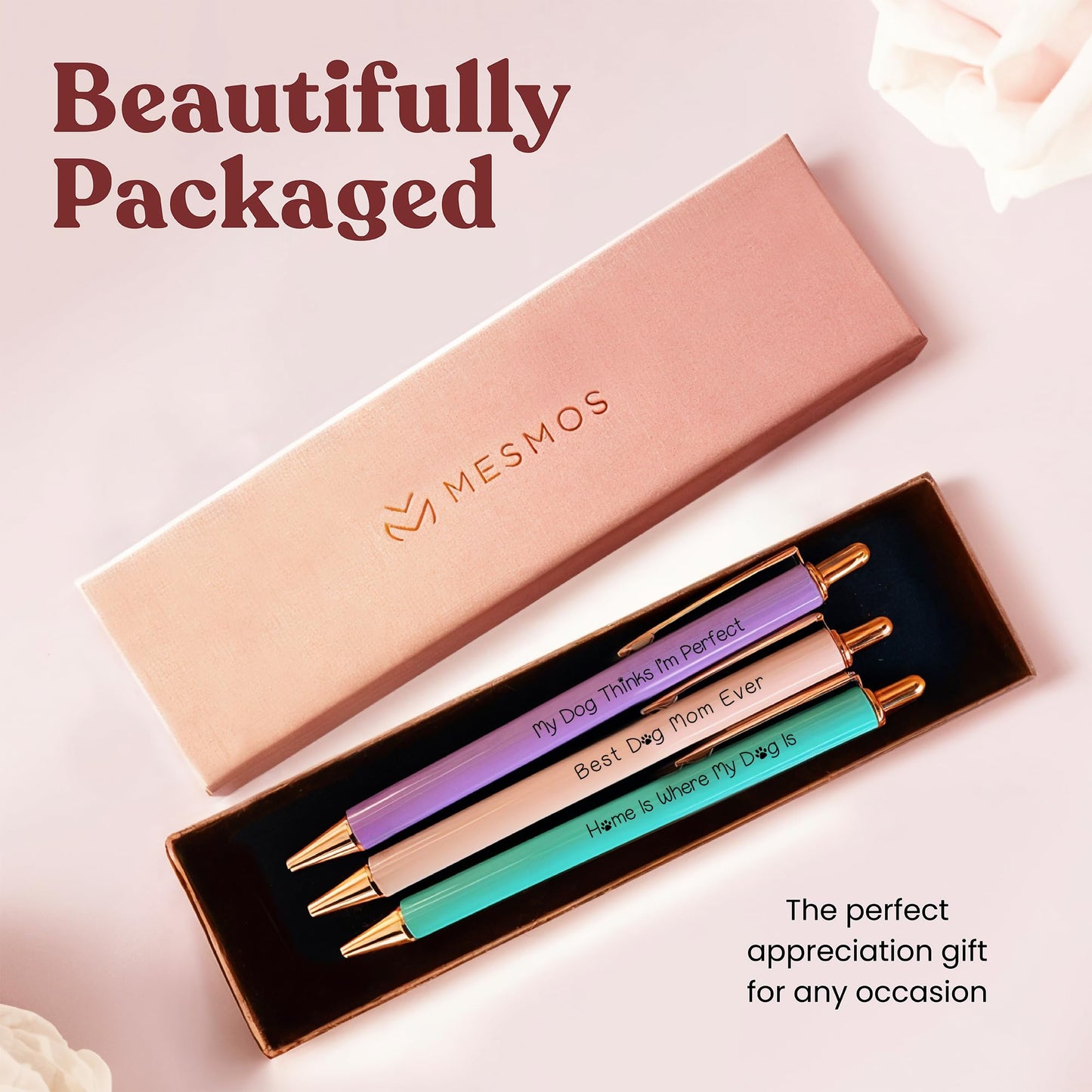 MESMOS 3-Pack Dog Mom Gifts, Mothers Day Gifts for Mom, Fancy Pens for Women, Dog Lovers Gift for Women and Owners, German-Made Ink Ballpoint Pens, Swiss-Made 1mm Medium Tip