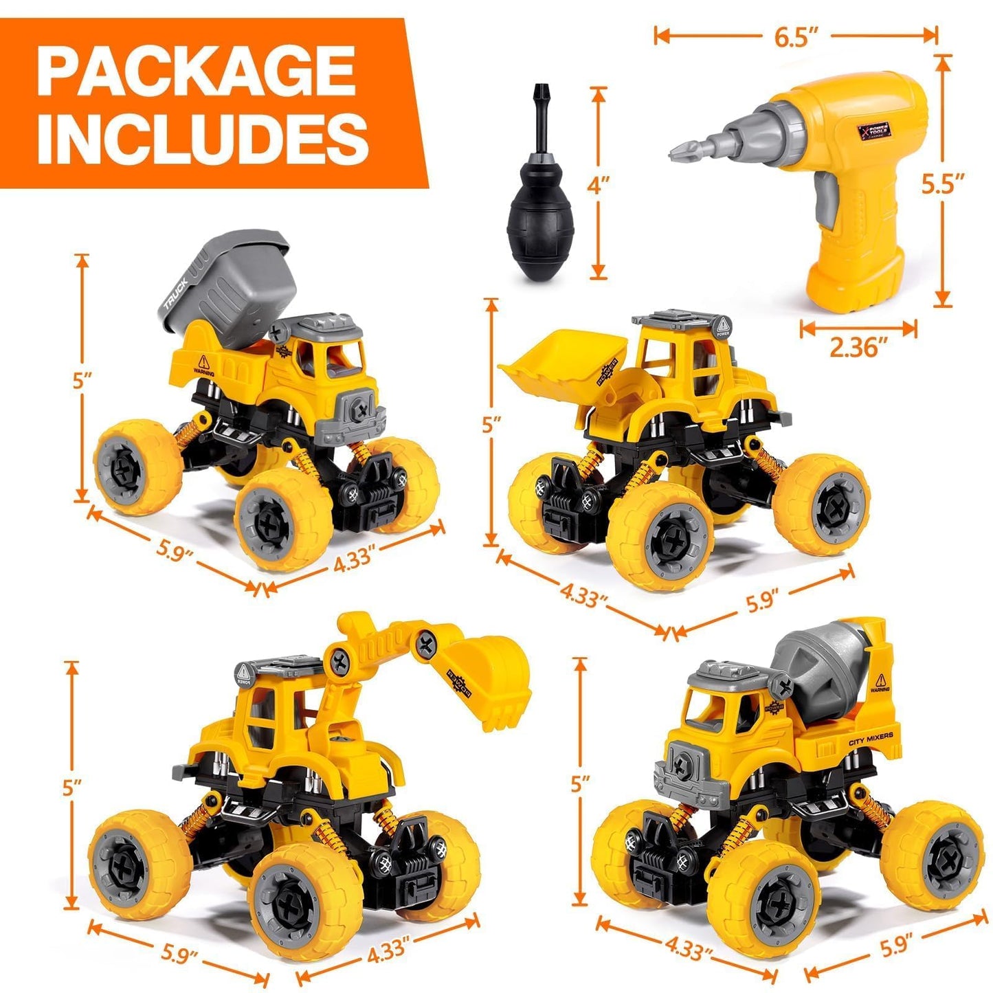 LUDILO 4PCS Take Apart Toys for 4 Year Old Boys Construction Toys with Electric Drill DIY Assembly Building Stem Toys Trucks Gifts for 3 4 5 6 7 8 Year Old Boys Girls Kids Learning Educational Toys