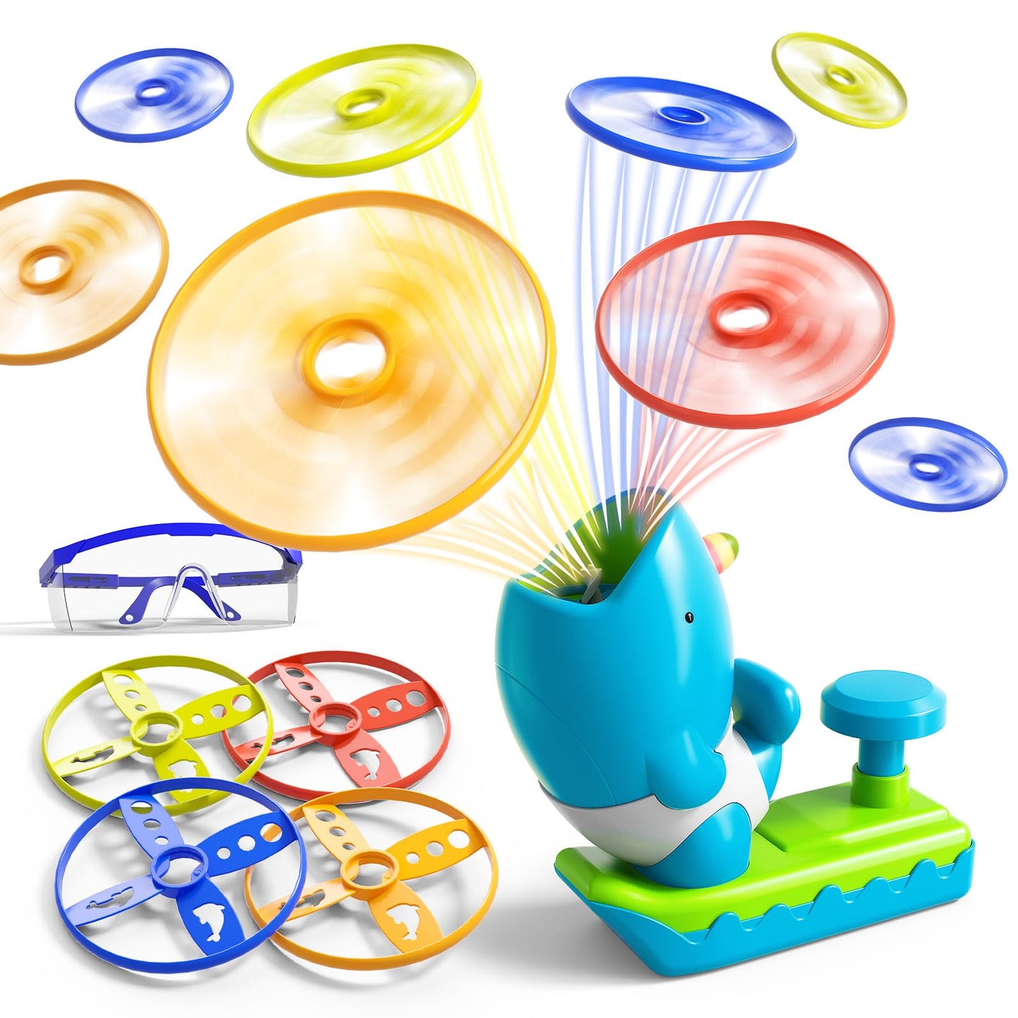 WATUDOU 24 PCS Flying Disc Launcher Outdoor Indoor Game Toys Gifts for 3 4 5 6 Year Old Kids, Outdoor Outside Game Toys for Kids Boys Ages 3-5 4-8, Ideal 3 4 5 6 Year Old Boys Birthday Gifts