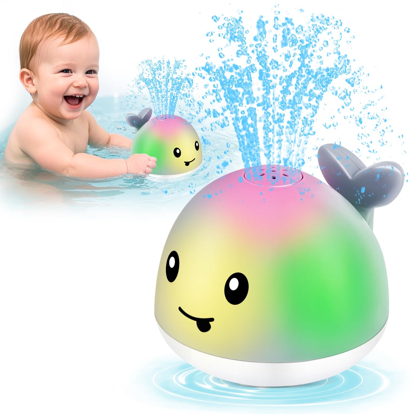 WAVISA Light Up Whale Bath Toys Sprinkler for Babies 6-12 12-18 Months, Kids Ages 1-3 2-4, Baby Infant Toddler Summer Pool Water Fountain Bathtub Toys for 1 Year Old Boys Girls Birthday Gifts