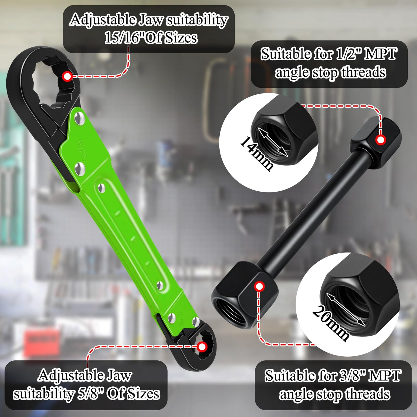 Ponpon Angle Stop Wrench Kit, Plumbing Tools, Angle-on Plumber Wrench for Quick And Hassle-Free Angle Stop And Supply Nut Installations(Green-A)