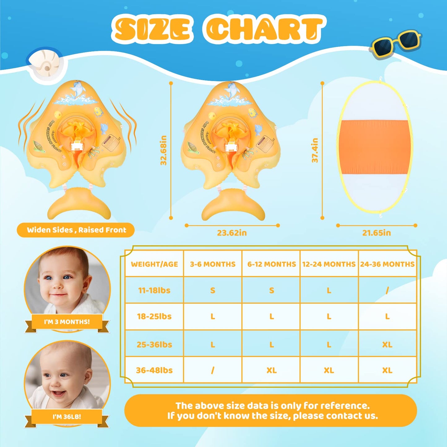 No Flip Over Baby Pool Float with Canopy UPF50+ Sun Protection, Sponge Safety Support Bottom, Fun Gifts Water Toys Accessories Inflatable Baby Swim Floats for Pool 3-36 Months
