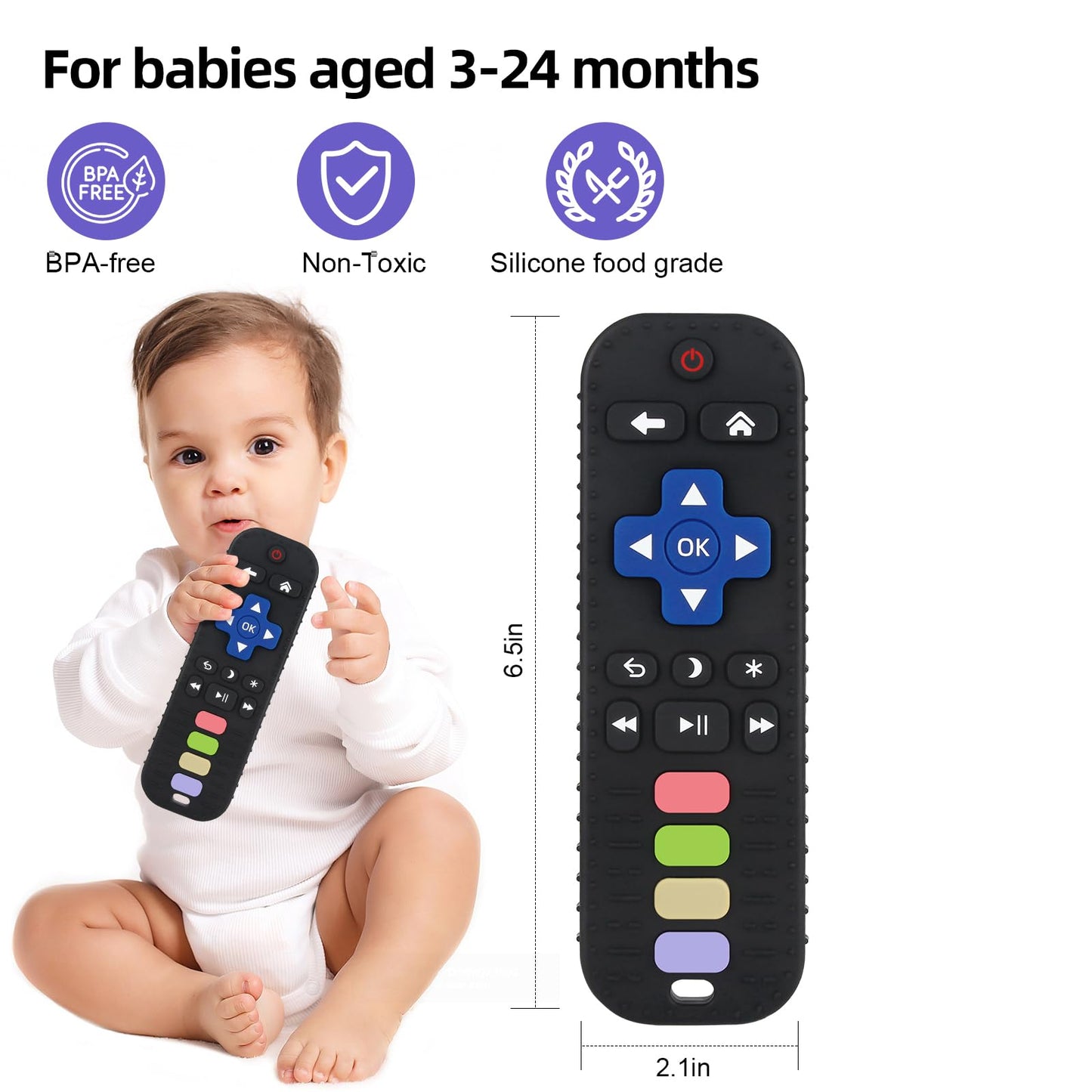 Chuya Silicone Baby Teether Chew Toy for Babies 3-24 Months, Teething Relief Baby Toys for Infants Remote Control Shape (3 Pack)