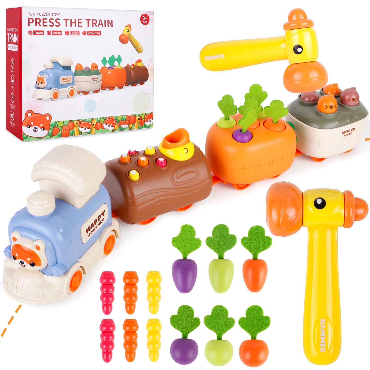 Sizobi Press to Go Train Toys for Toddlers 2-4, Learning Sorting Montessori Toys for Kids 3+, Fine Motor Skills Educational Train Set, Preschool Learning Activities Birthday Boys Girls