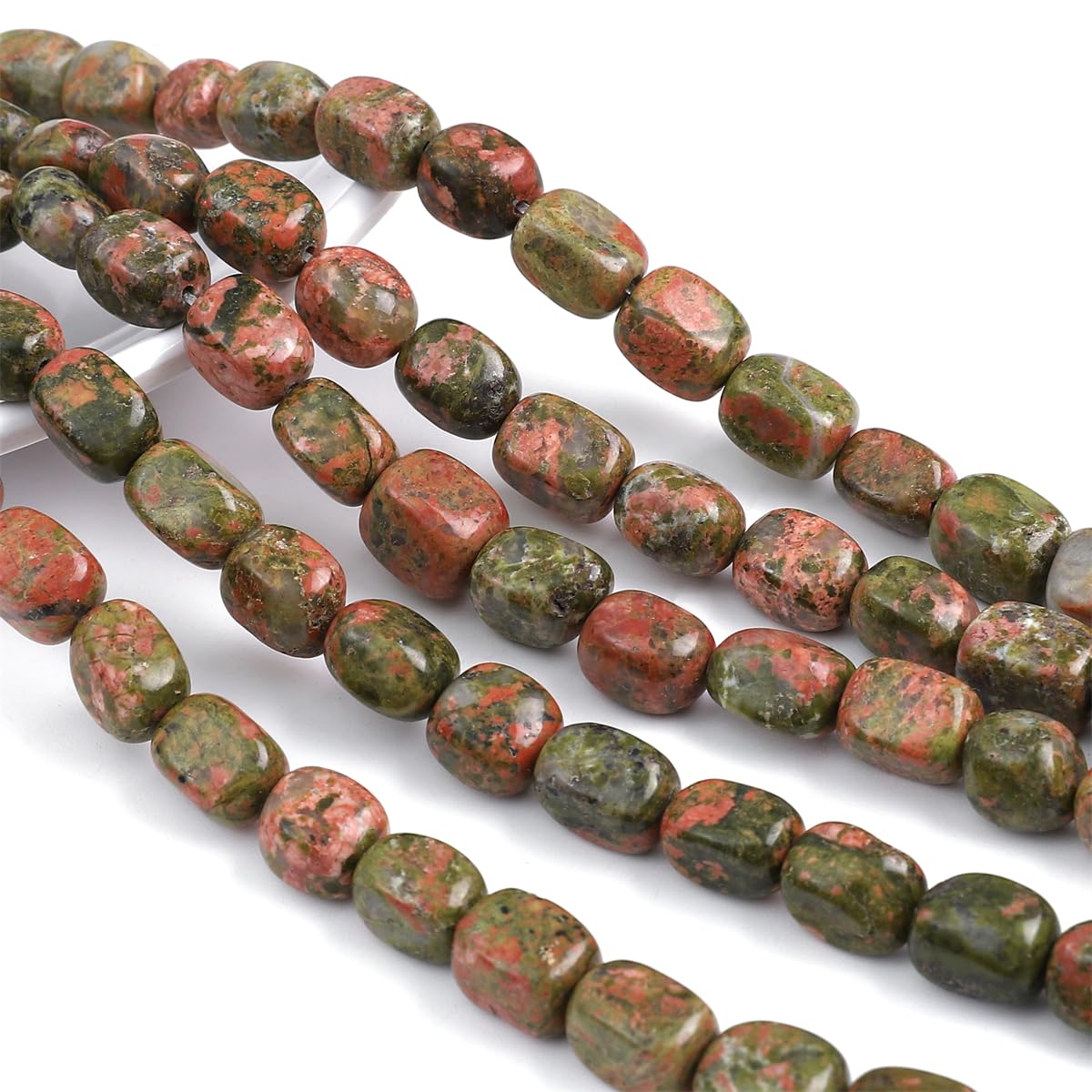 BEADIA Natural Unakite Cuboid Stone Loose Semi Gemstone Beads for Jewelry Making 8mmx12mm 38cm/Strand