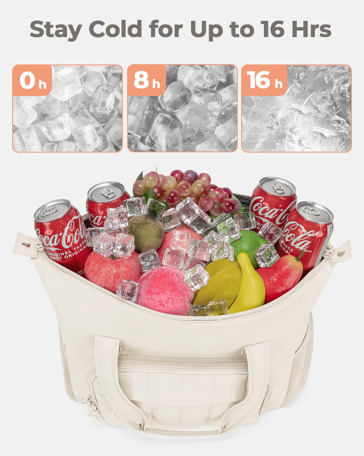 Puffer Cooler Bag 35 Cans Insulated Soft Cooler for Women Lightweight Ice Chest Leakproof & Portable Lunch Coolers for Picnic, Beach, Camping, Work, Travel, Trip (Beige)