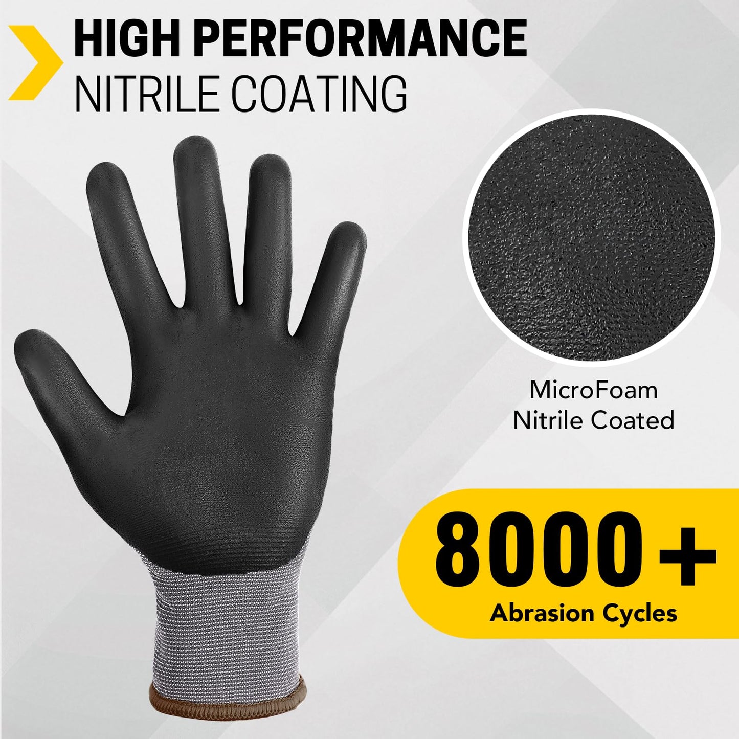 FURWEY Safety Work Gloves,16 Pairs Micro-Foam Nitrile Coated Glove for Men and Women, Touchscreen, Ideal for Warehouse Package Handling，Construction, Gardening, Medium