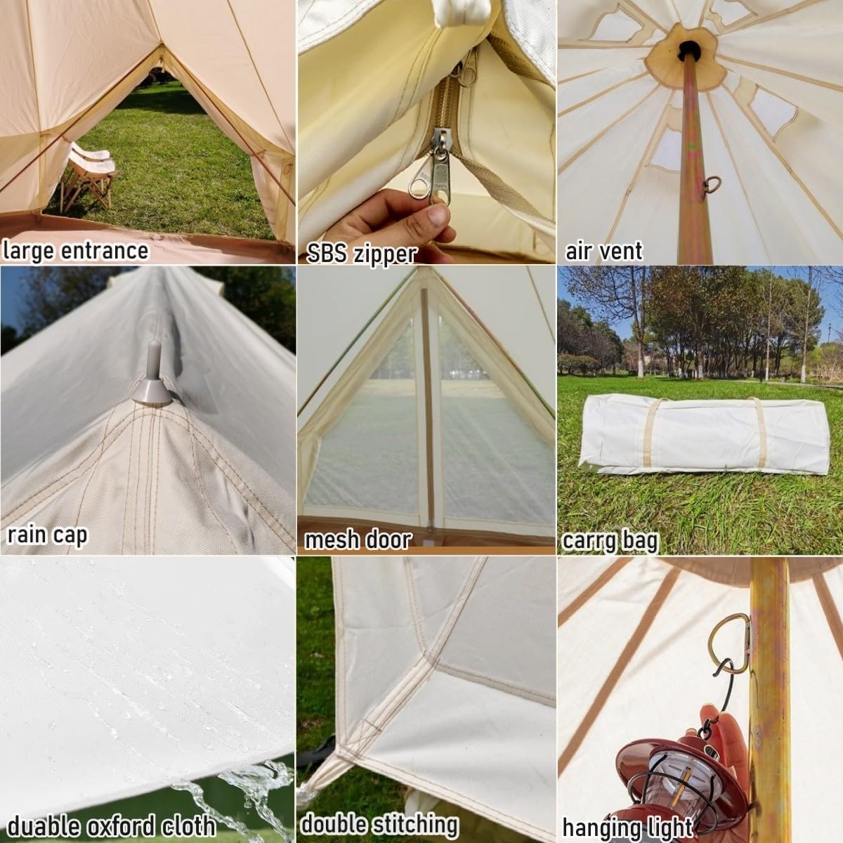 Outdoor Family Camping Safari Glamping Waterproof Luxury 3/4/5/6M Yurt Bell Tent With Mesh Screen (Off White Oxford, 6M)