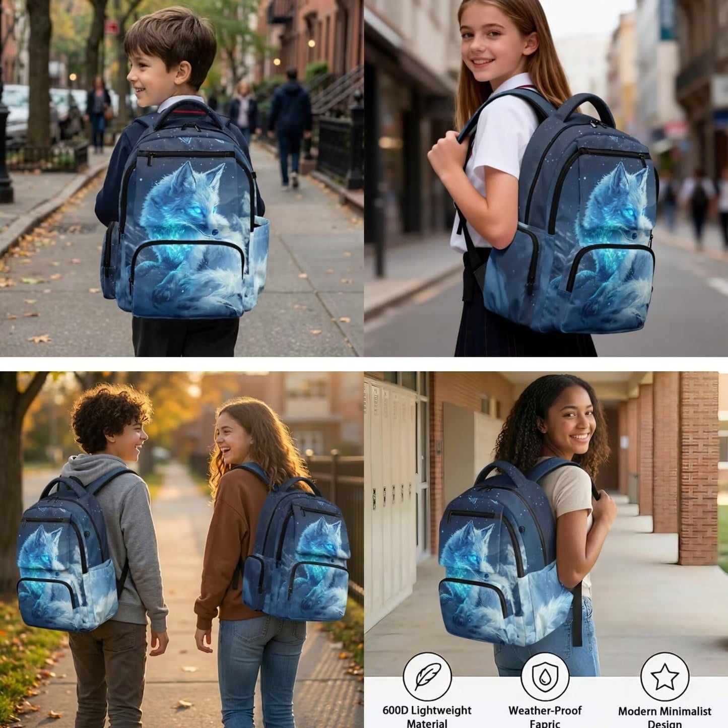 Noteligou Foxes Backpack for School Teens Girls Bookbag with Lunch Box Pencil Case and Water Bottle Sleeve 4-in-1 Aesthetic Girl School Backpack with Side Pockets 17 inch Students Shoulder Bag