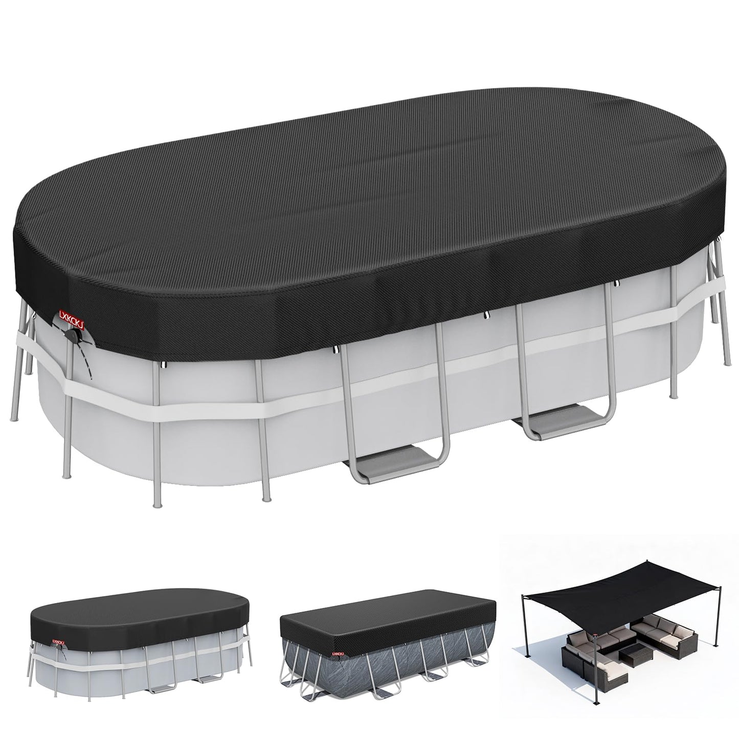LXKCKJ Rectangular Pool Cover for above Ground Pools, Heavy Duty Winter Cover Ideal for Waterproof and Dustproof (9x18 FT, Black)