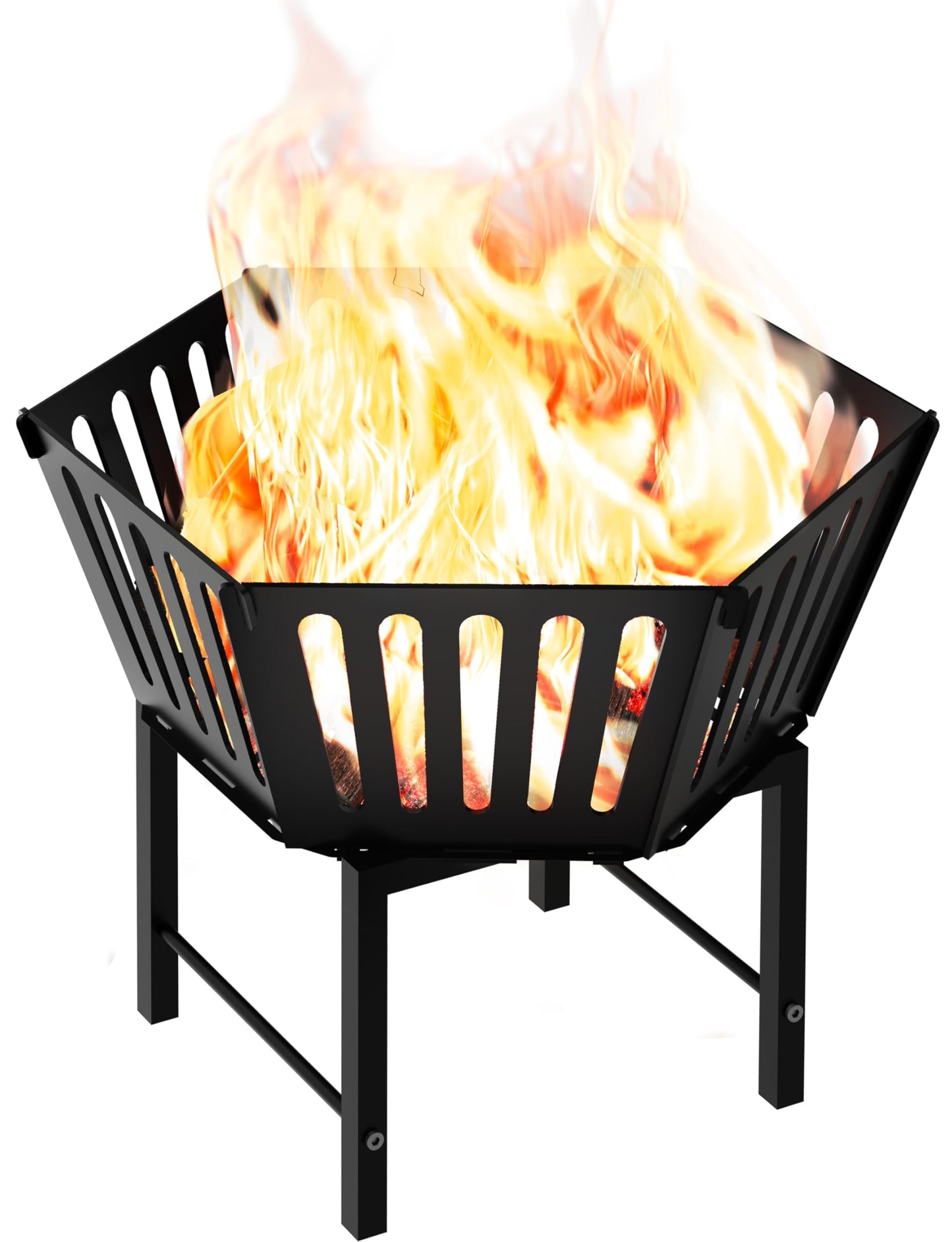 Waaliji 22.5 Inch Portable Hexagon Fire Pit with Travel Bag — Heightened Smokeless Design Outdoor Wood Burning Fire Pit for Camping, Backyard, Patio, Bonfire, Picnic and BBQ, Vertical Hollow Style