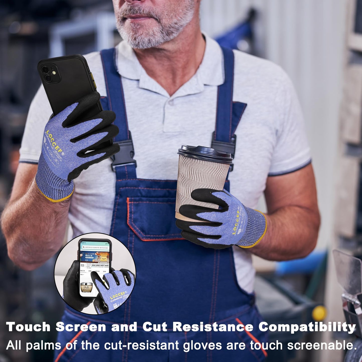 LOCCEF 3 Pairs Safety Work Gloves for Men Women,Touchscreen Compatible, Superior Dexterity,Level 5 Cut Resistant Work Gloves(7/S)