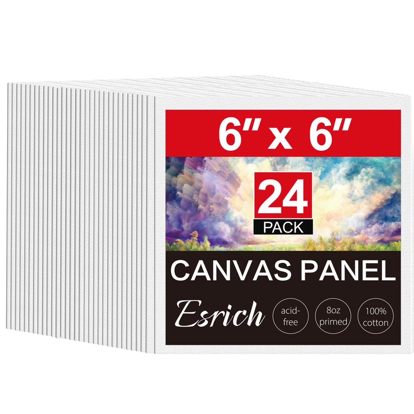 ESRICH 6x6 Canvas for Painting, 24 Pack Canvas Boards Cotton Painting Canvas Primed Acid Free Small Blank Canvases Panels for Oil Paint, Watercolor, Acrylic Paint, Gouache, Tempera.