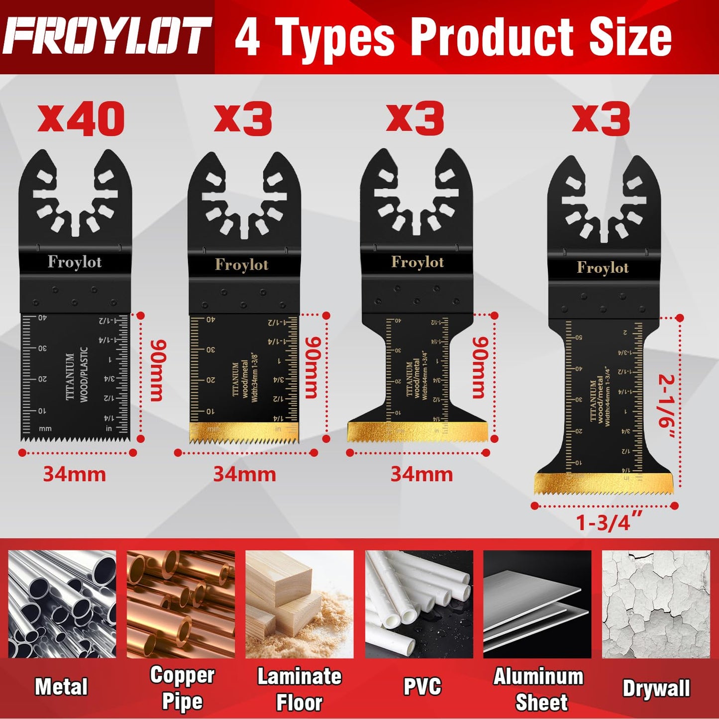 49PCS Universal Oscillating Tool Saw Blade Kit - Titanium Bi-Metal Multitool Blades Cutting Wood Nails/Metal/Plastic -Fits Black Decker DeWALT Porter Cable Rockwell Ridgid Ryobi Chicago Craftsman