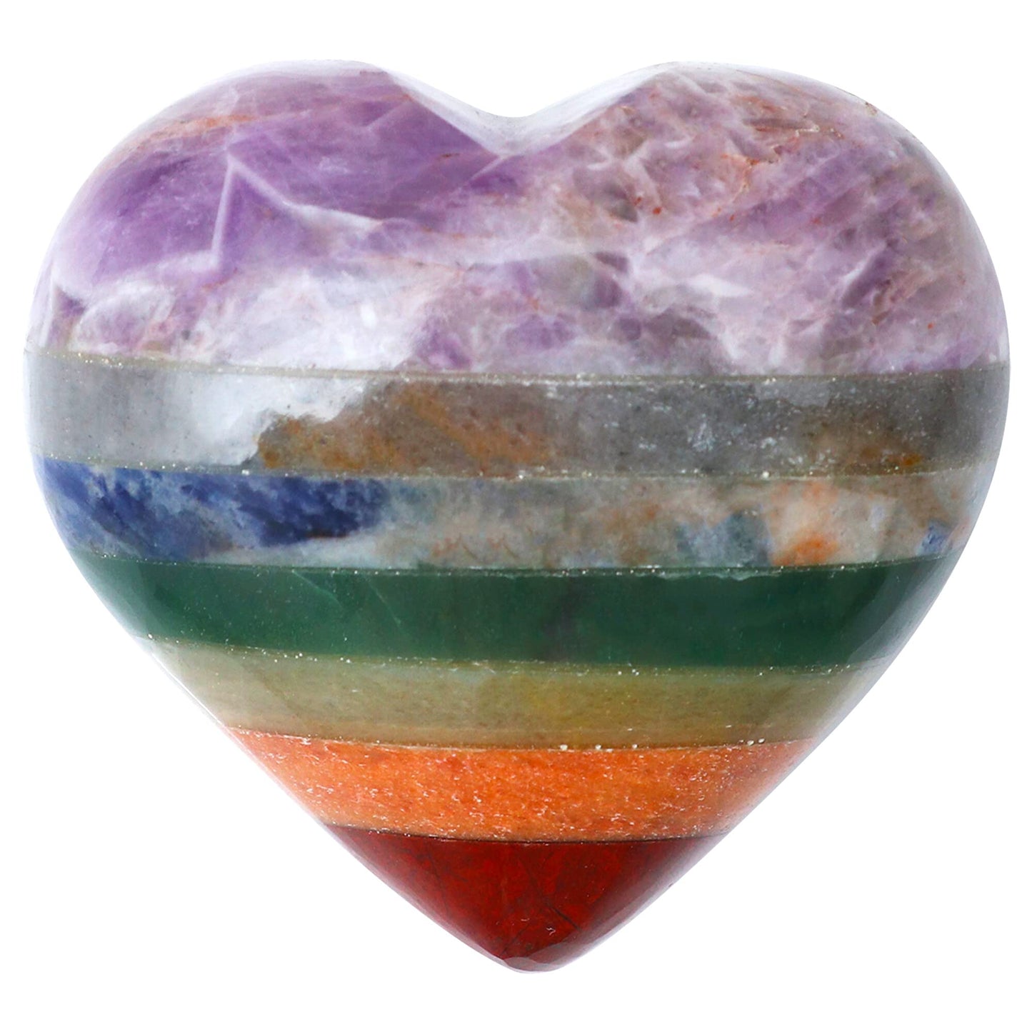 Crocon 50mm 7 Chakra Heart Stone Big Heart Shape Puff Stones Set 450+ Carats Pocket Crystal Healing Tumble Collection Palm Worry Stone Good Luck Charm Meditation Gift Craft Home Decor