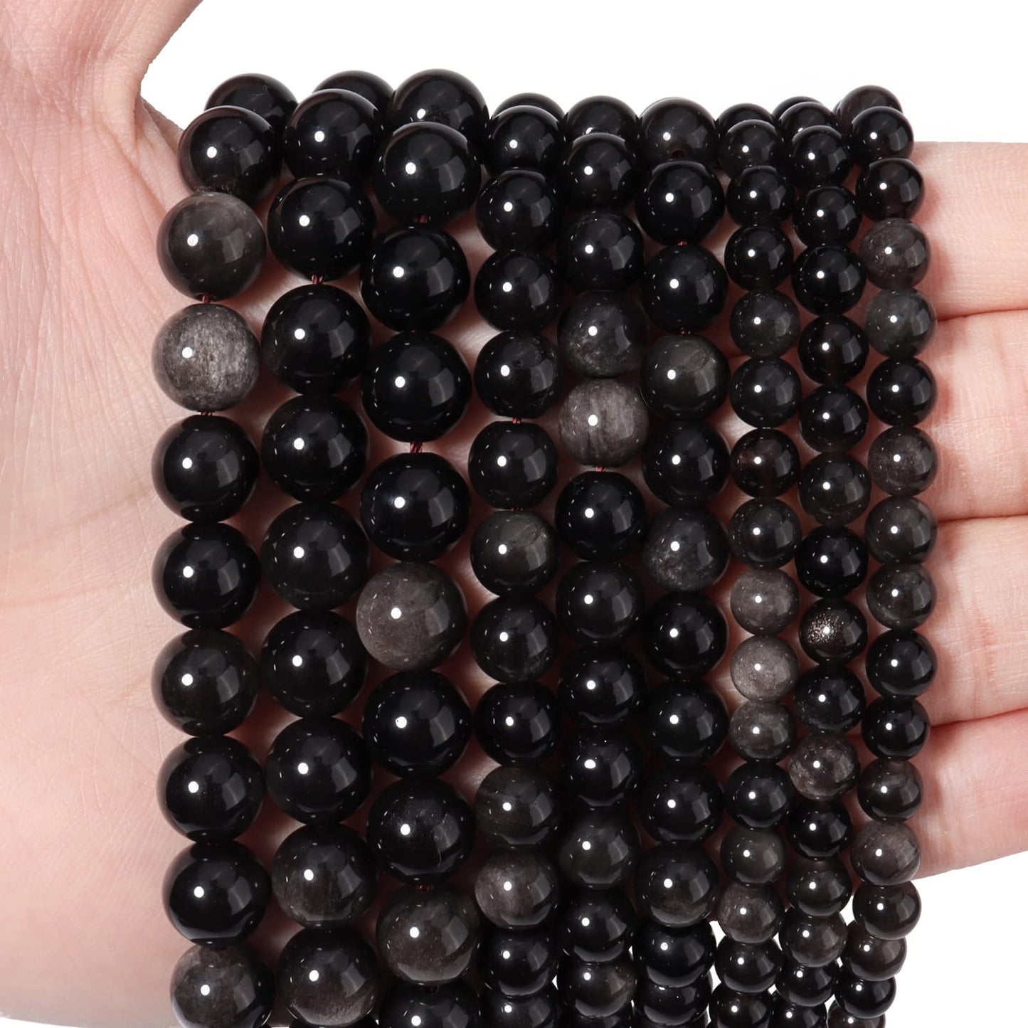 35pcs 10mm Natural Silver Obsidian Gemstone Beads Energy Healing Crystal Round Loose Stone Beads for Jewelry Making, DIY Bracelets Necklaces