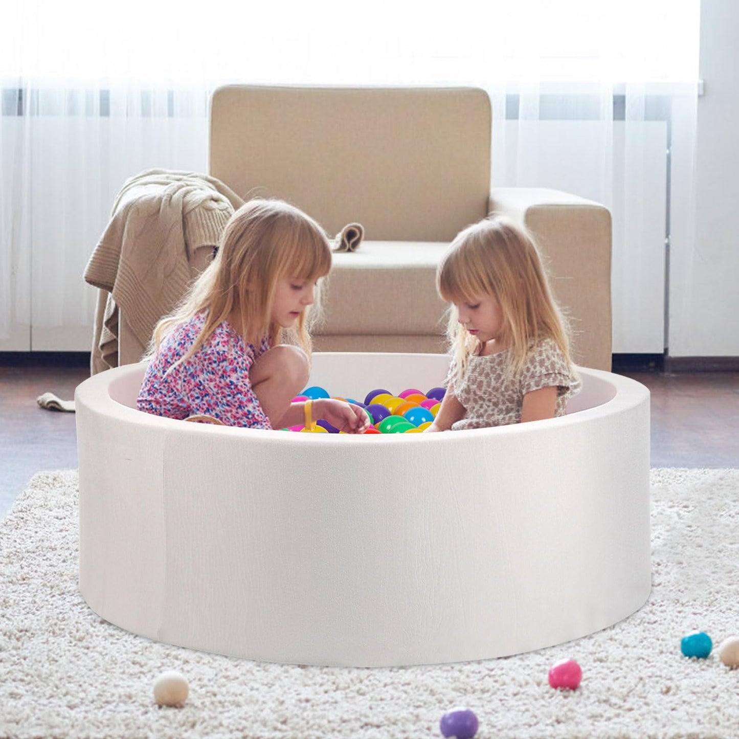 Foam Ball Pit, 35.4"x 11.8" Ball Pits for Toddlers, Soft Round Kiddie Baby Ball Pool for Kids, Ideal Gift for Babies Indoor Outdoor Game, Balls not Included - White
