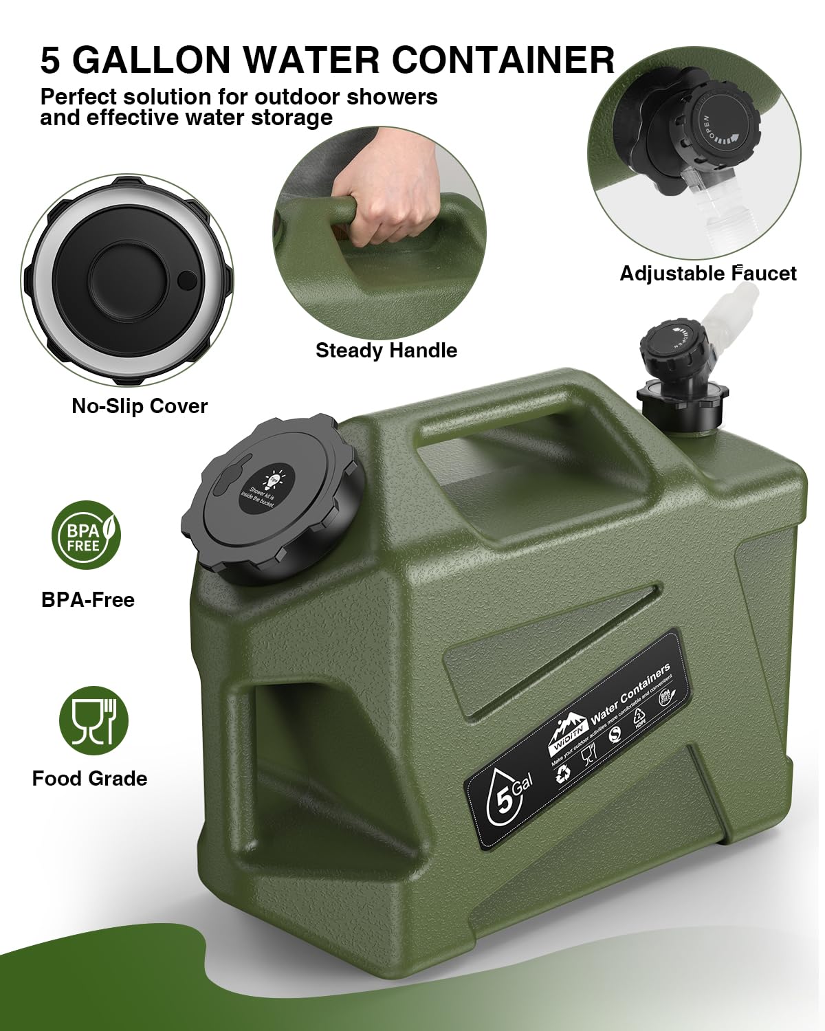 Widitn Portable Camping Shower with Water Jug, Electric Rechargeable Camping Shower, 5-Gallon Food Grade Water Containers, Outdoor Camp Pump for Hiking Beach, Travel, Pet Bath