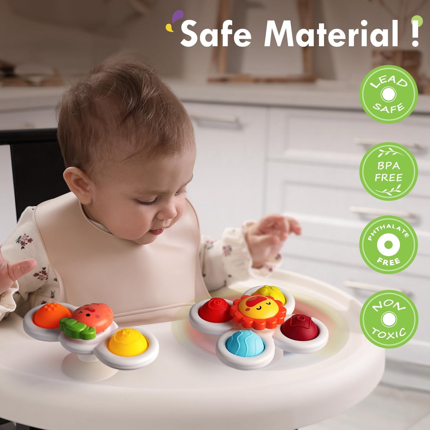 ALASOU 6 PCS Suction Cup Rotating Toys(3 POP+3 Space) for Infant and Toddlers