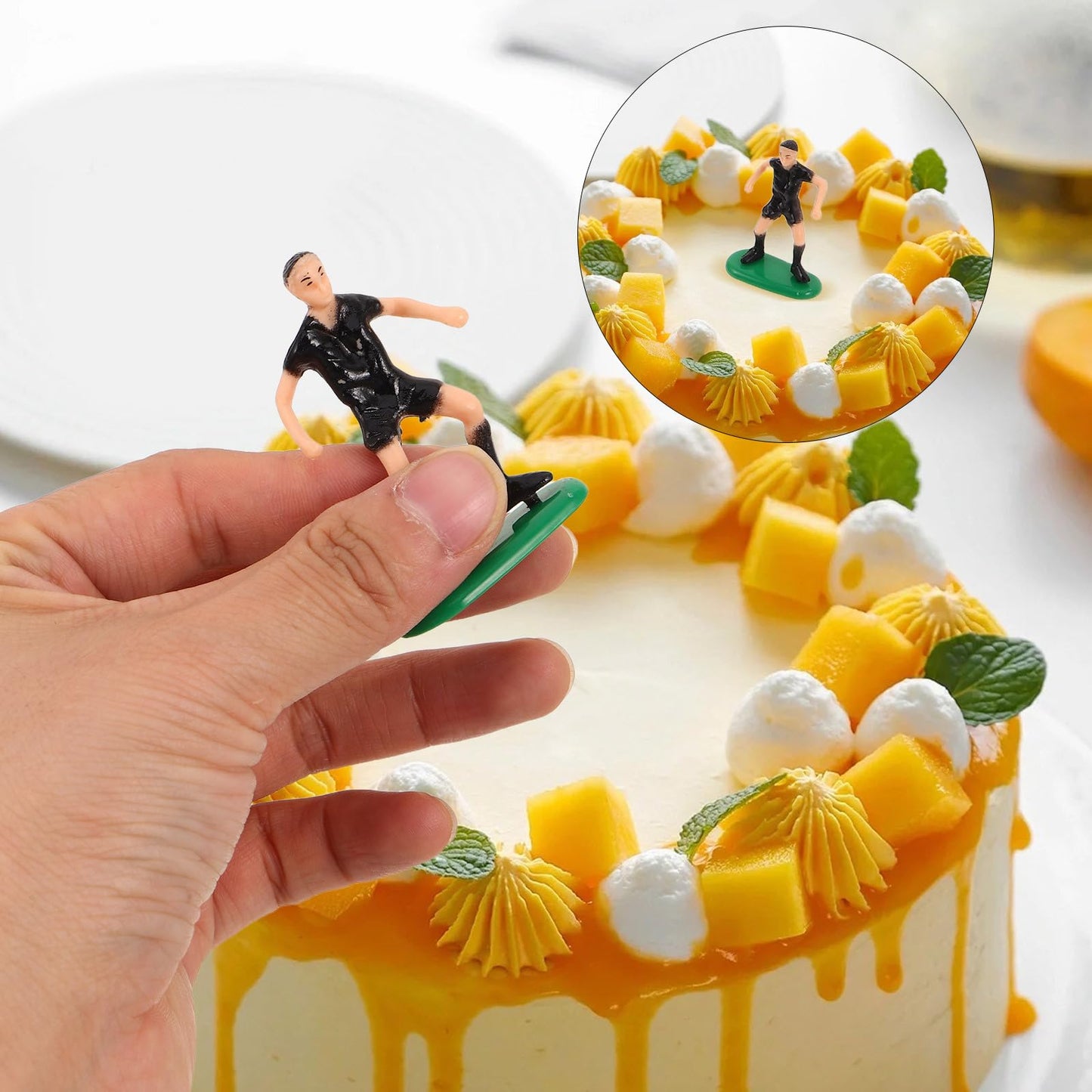 VOSAREA 1 Set Mini Soccer Trophy Football Player Figurines, Sports Cupcake Toppers for Birthday Party, Dollhouse Soccer Decor Cake Adornments Set