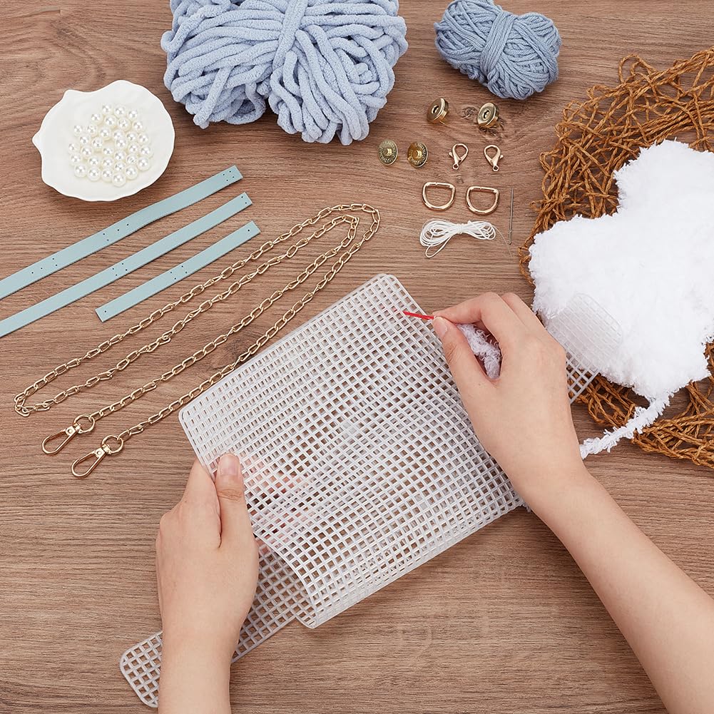 WADORN DIY Knitting & Crochet Handbags Kit, Mesh Plastic Canvas Kit for Shoulder Bags, Crossbody Bags, Handmade Purse Materials, Sky Blue