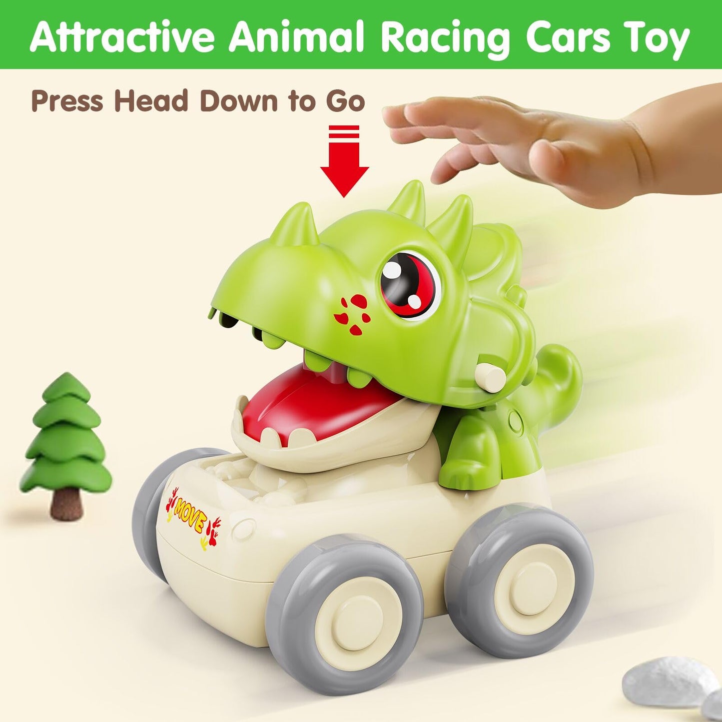 MOONTOY Baby Car Dinosaur Toys for 1 2 Year Old Boy Press and Go Cars for Toddlers 1-3, Push Go Dino Cars Toddler Toys Age 1-2 0-2 Baby Toys 12-18 Months Easter Basket Stuffers 1st Birthday Gifts