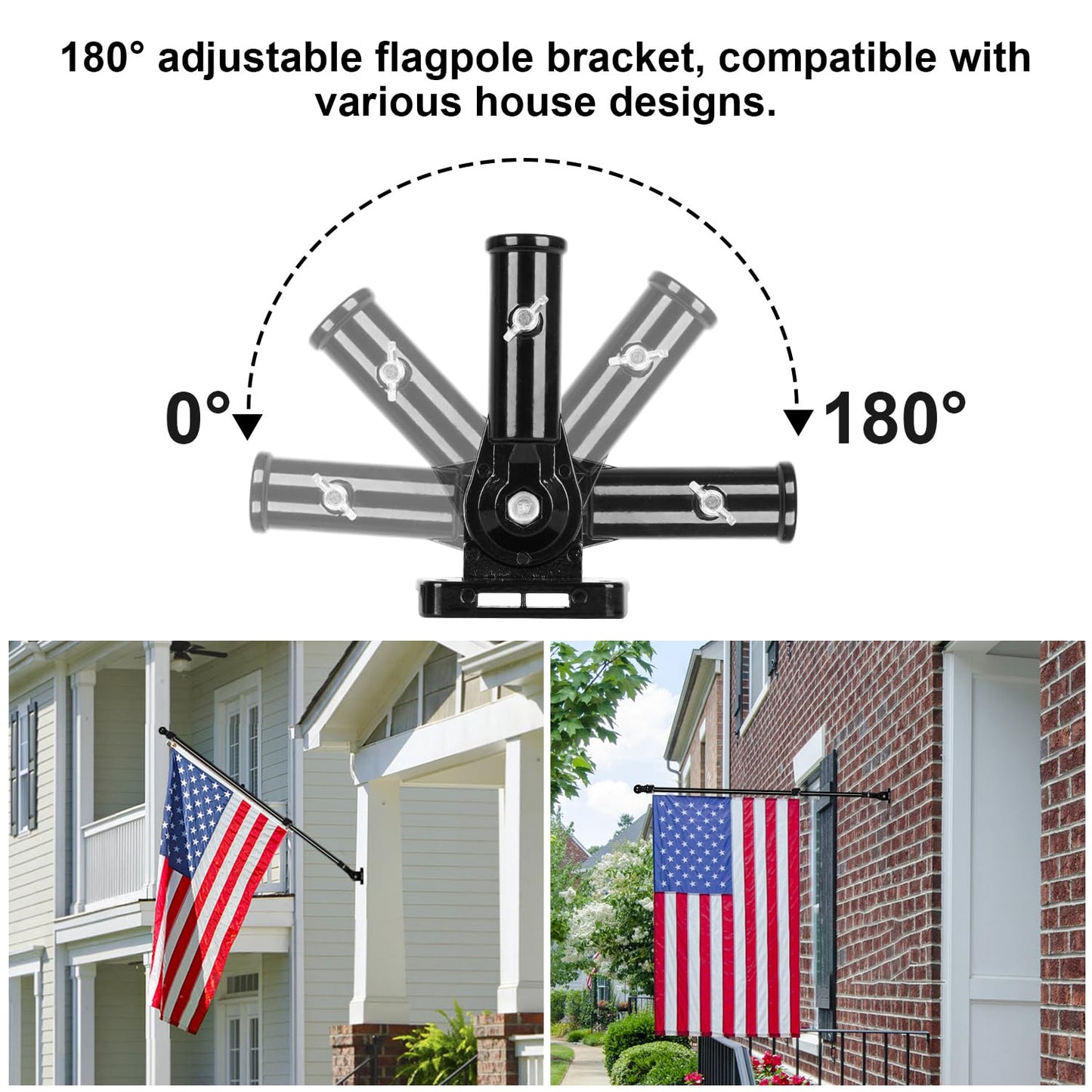 Msnaile 6FT Carbon Fiber Flag Pole, Flagpole for Outside House, Porch Flagpoles, Tangle Free Black Flag Pole Kit, Wind-Resistant, Bend-Resistant, Rust-Free (Includes Bracket, Plain Carbon Fiber)