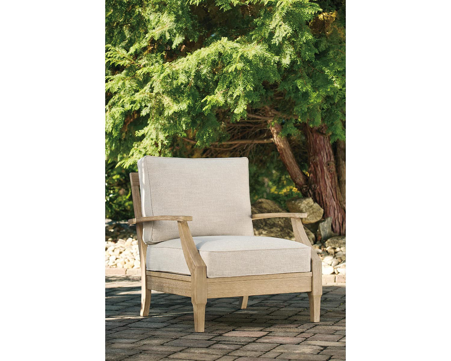 Signature Design by Ashley Clare View Outdoor Lounge Chair, All-weather Foam Cushion, Protective Finish, Eucalyptus Wood , 30" W x 35" D x 32" H, Beige