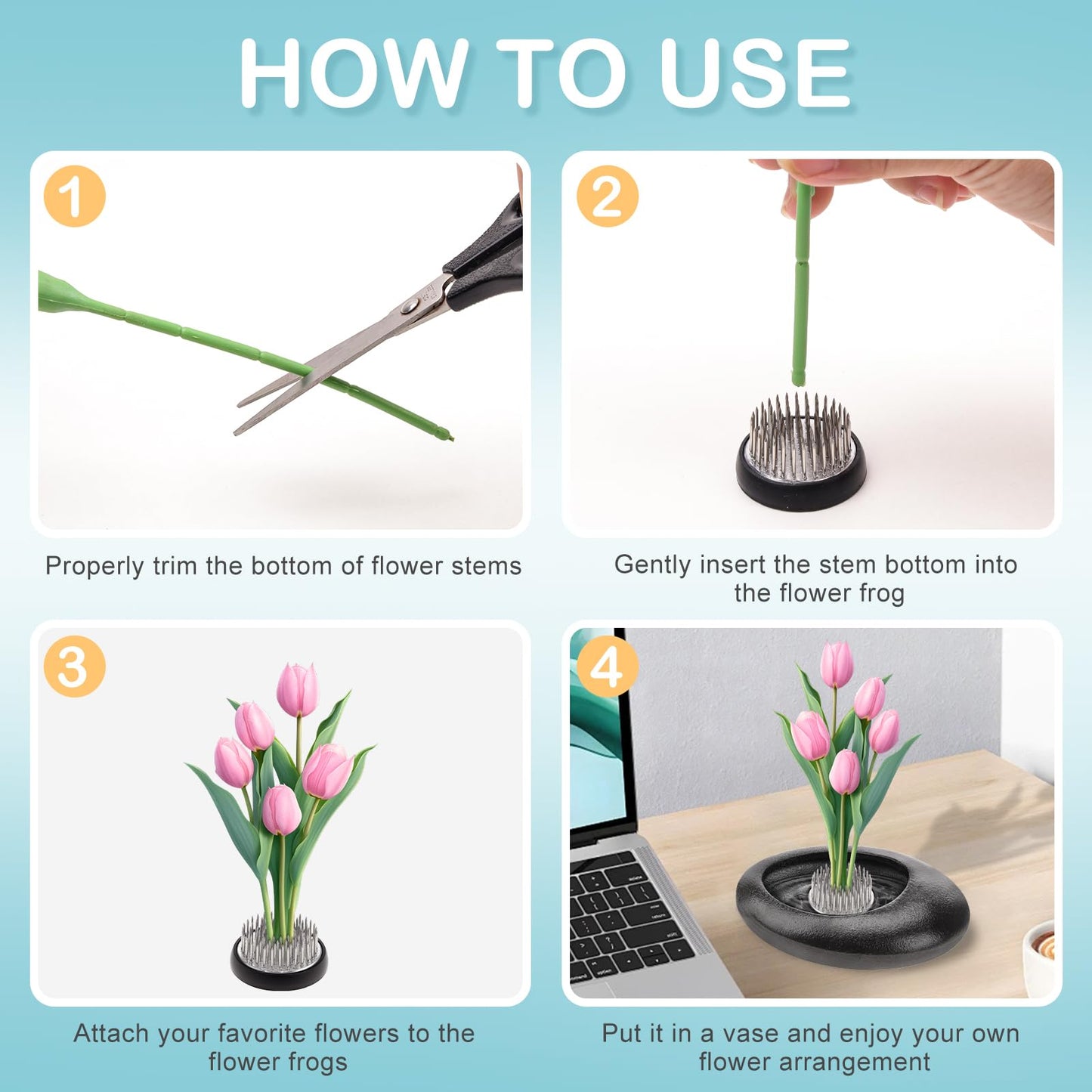 Folmywy Ikebana Flower Frog Vase Kit Japanese Flower Arrangement with 1.57 Inch Kenzan Ceramic Flower Stem Holder Black Round Frog Bowl for Table Centerpieces DIY Art Supplies (5.51x4.13in)