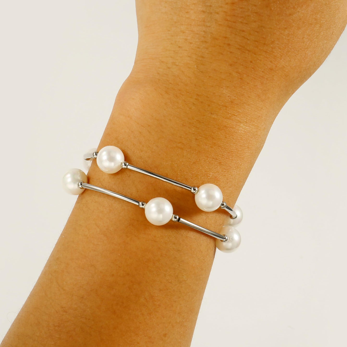 Elegance 11 designs Silver Blessing Bracelet 10mm Crystal White Pearl Bracelet Dainty Thin Tube For Women Simple Bridal Gifts For Friends And Loved
