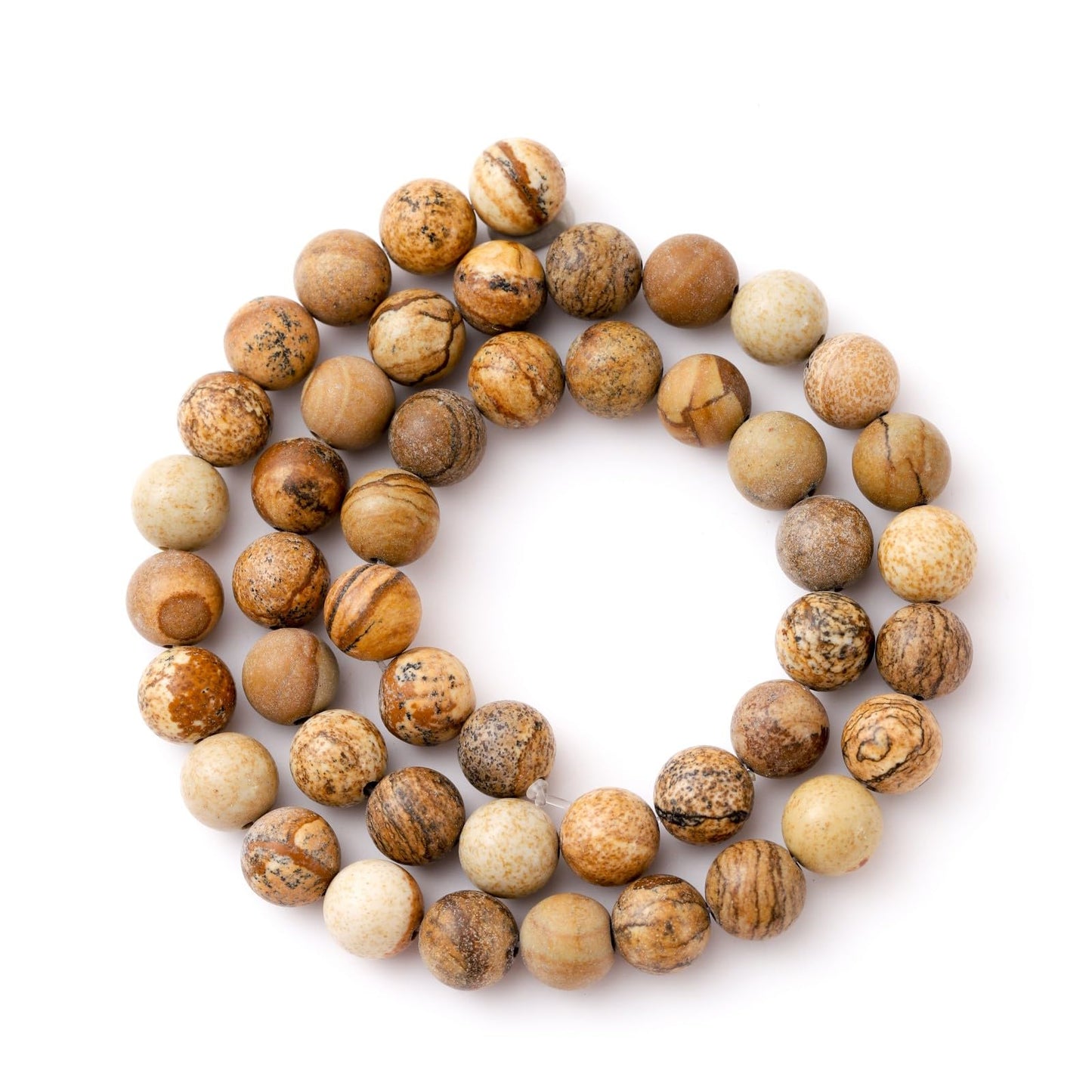 8mm 45pcs DIY Natural Brown Picture Stone Beads Round Healing Crystal Gemstone Loose Beads for Jewelry Making Handmade Bracelet Necklace