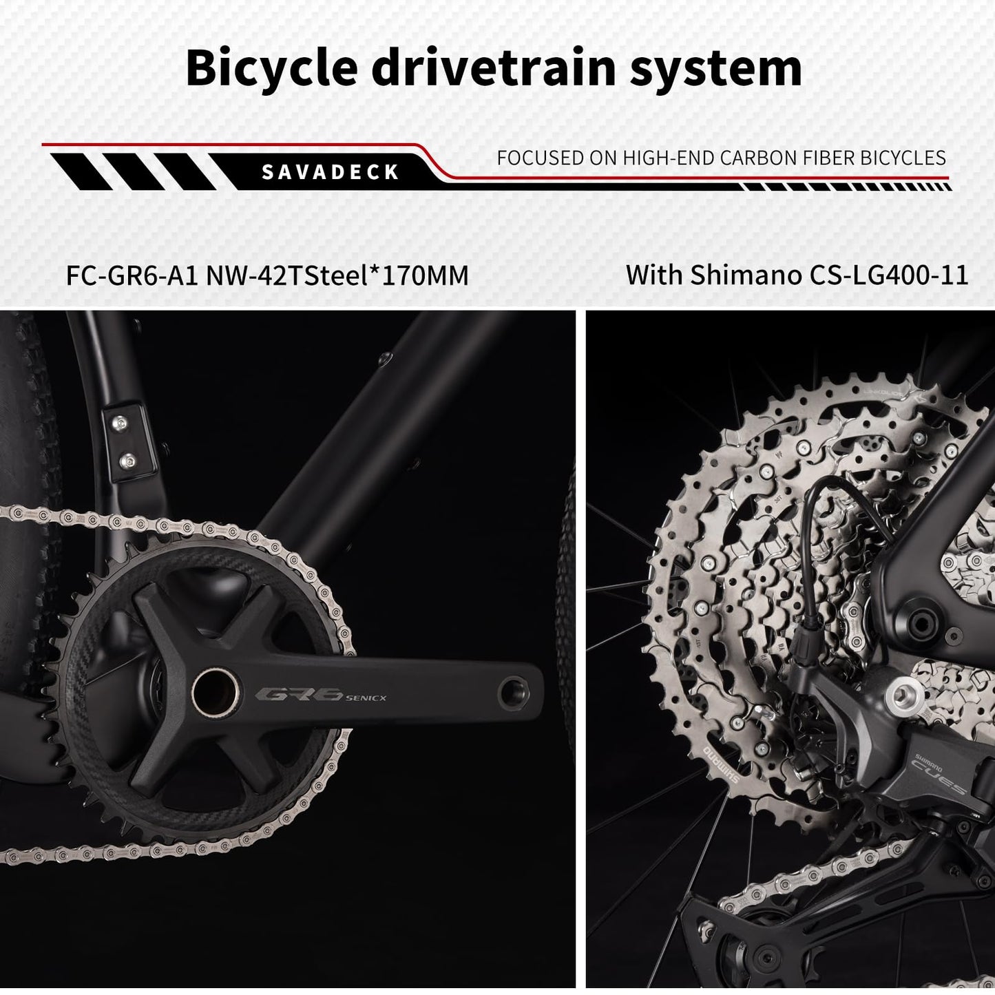 SAVADECK Carbon Gravel Bike - T800 Carbon Frame & Fork | Shimano U6000 11-Speed Groupset | Hydraulic Disc Brakes | 700CX40mm All-Terrain Tires | Men & Women Road/Off-Road Bicycle (Gray, 53cm)