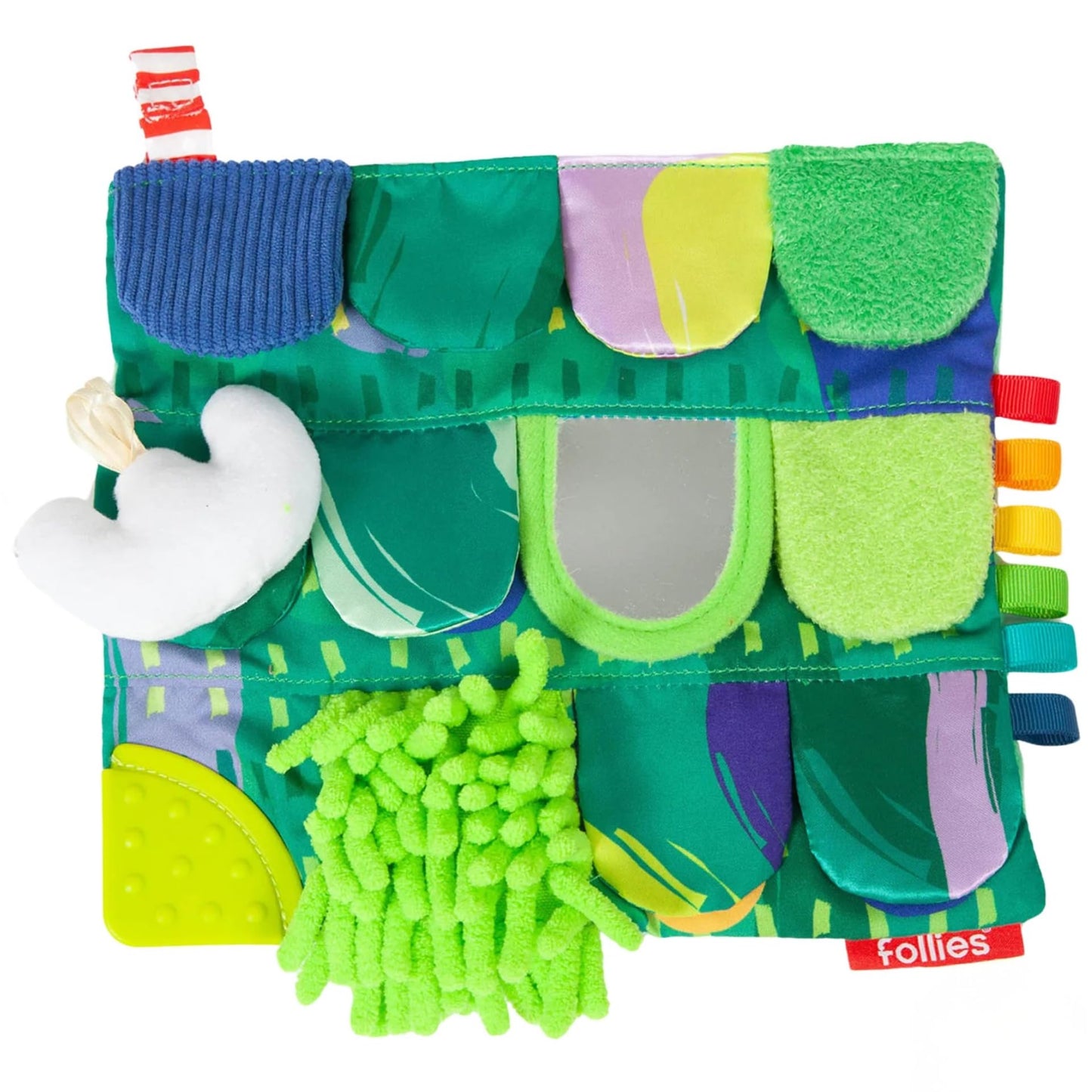 Follies The Sensory Garden Baby Stroller and Tummy Time Toy - Portable Baby Toy - Crinkles, Mirror & Textures, Montessori-Inspired Infant Toy, Washable & Non-Toxic