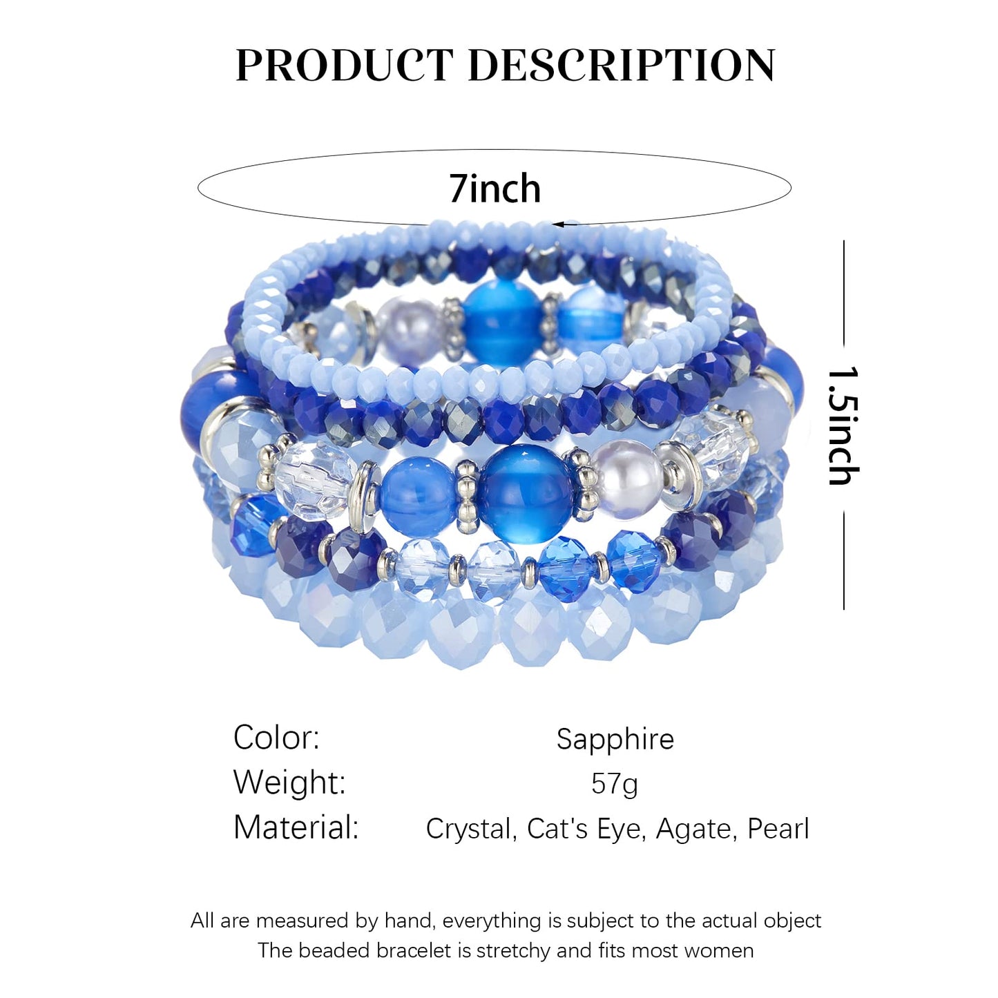 Noessla Beaded Boho Stretch Bracelet Colorful Stackable Crystal Beads Bracelets Trendy Costume Jewelry Mothers Day Gifts for Women(21-Sapphire)