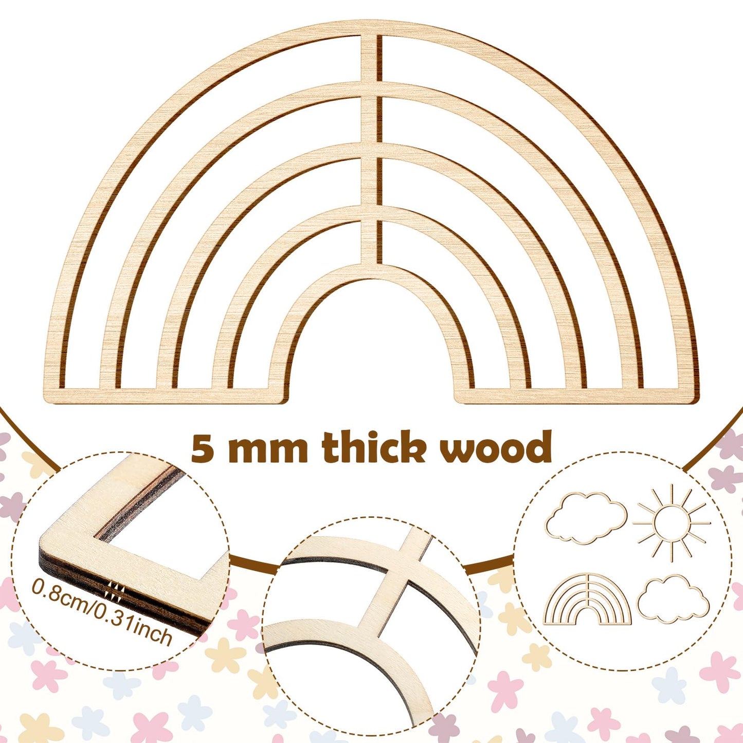4 Pieces Boho Nursery Cloud Star Wall Decor Wooden Babyroom Moon Rattan Wall Decor Wooden Rainbow for Children Baby Kids Boys Girls Bedroom Nursery Pendant(Cloud Rainbow Sun)