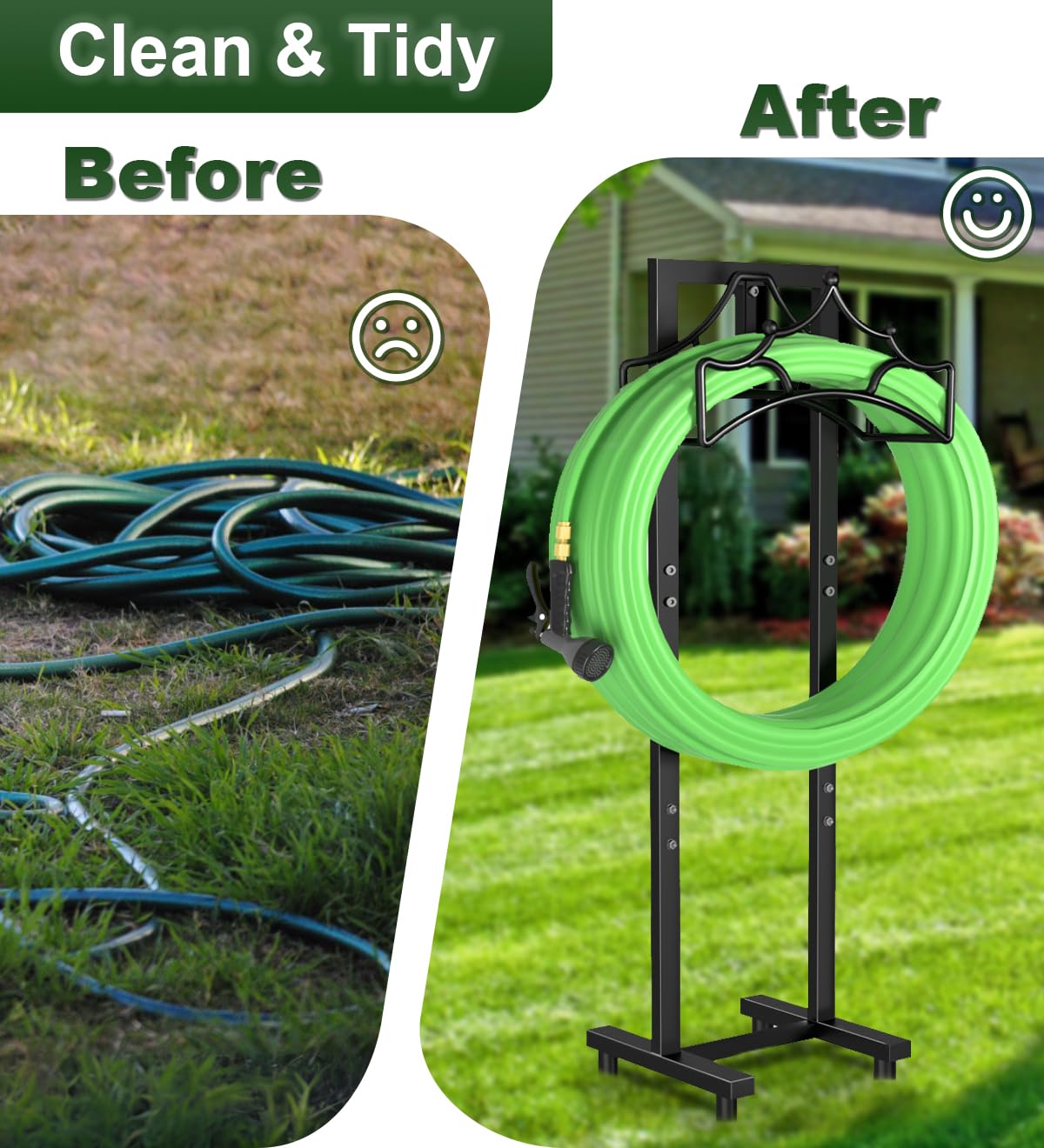 Garbuildman Garden Hose Holder with 4 Spikes, Freestanding Metal Hose Stand for Outdoor Garden, Detachable Hose Storage Rack for Lawn & Yard, Crown Black