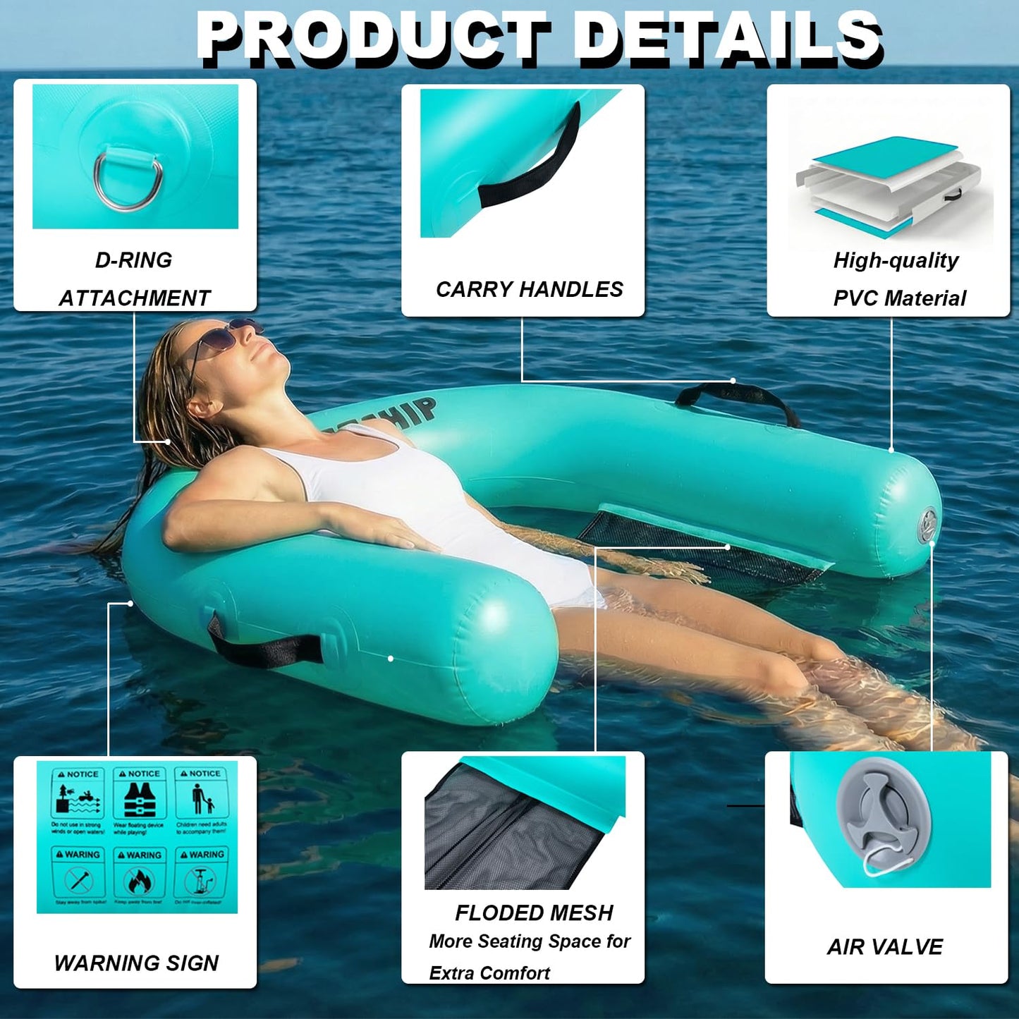 GIRISHIP Floating Pool Chair Inflatable Pool Floats Chair Adult Lake Floats for Adults Floating Heavy Duty Pool Lounger Pool Float for River Beach（1 Pack）